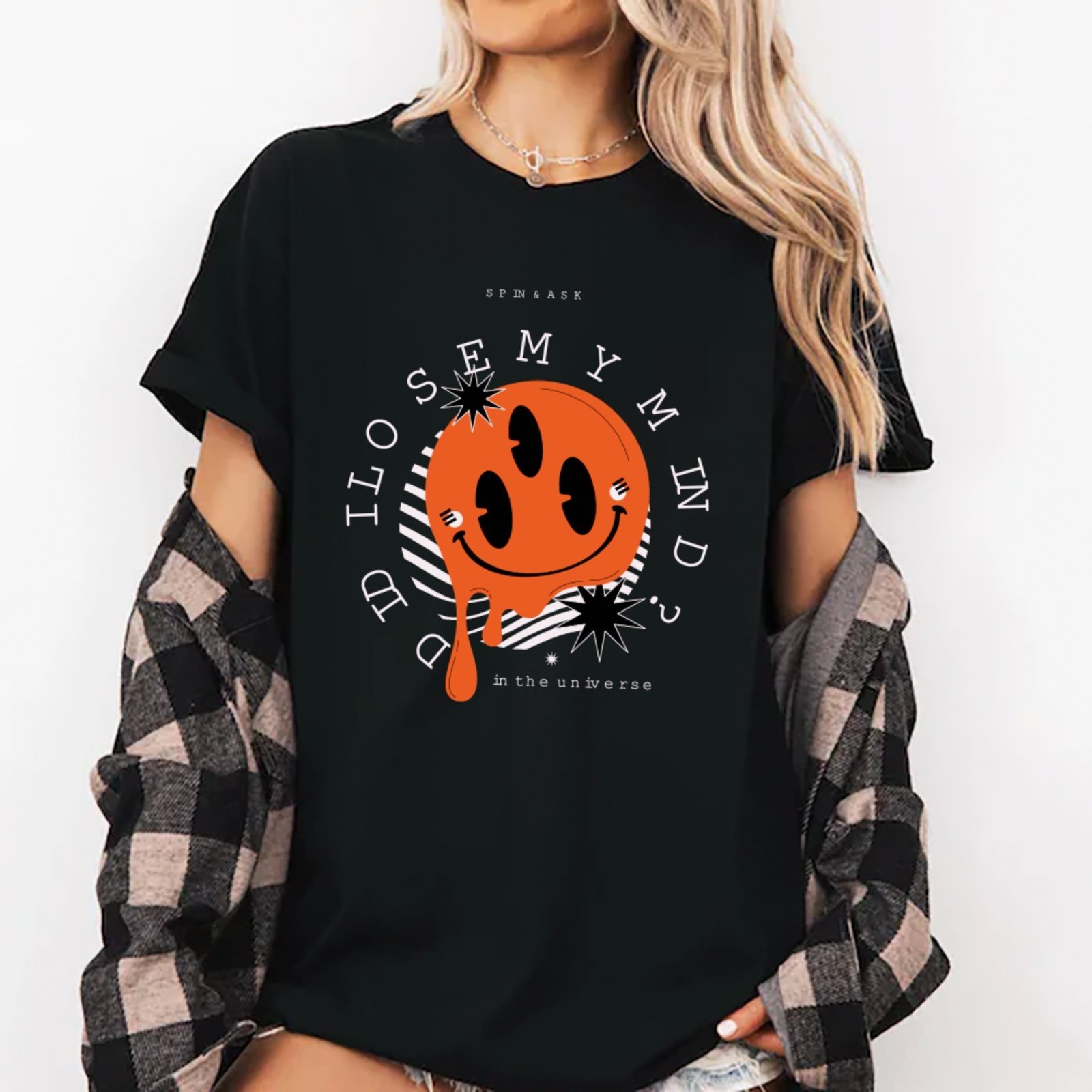 Camiseta Ousy Smile Trippy Oversized Unissex Preto