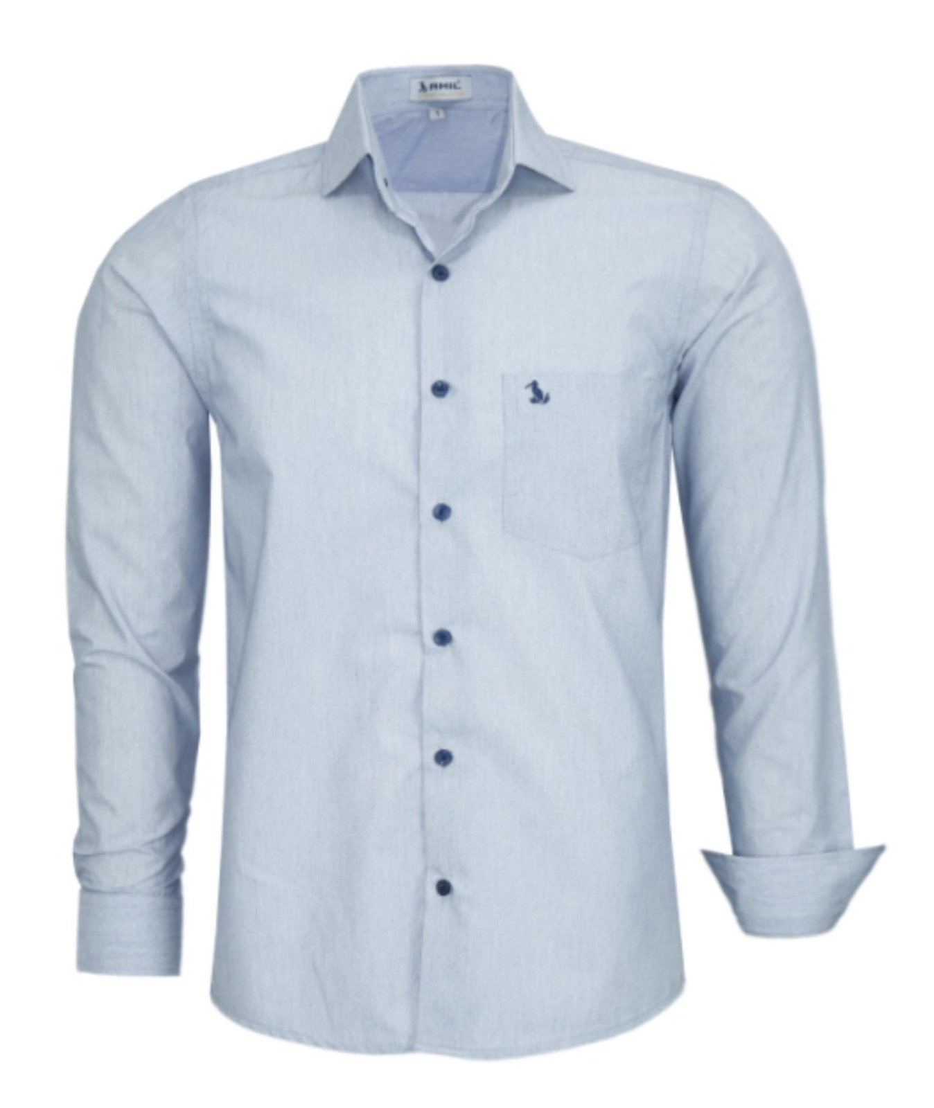 Camisa Social Amil Dratini Comfort Algodão/Poliéster C/Bolso Macia Fácil de Passar Marinho
