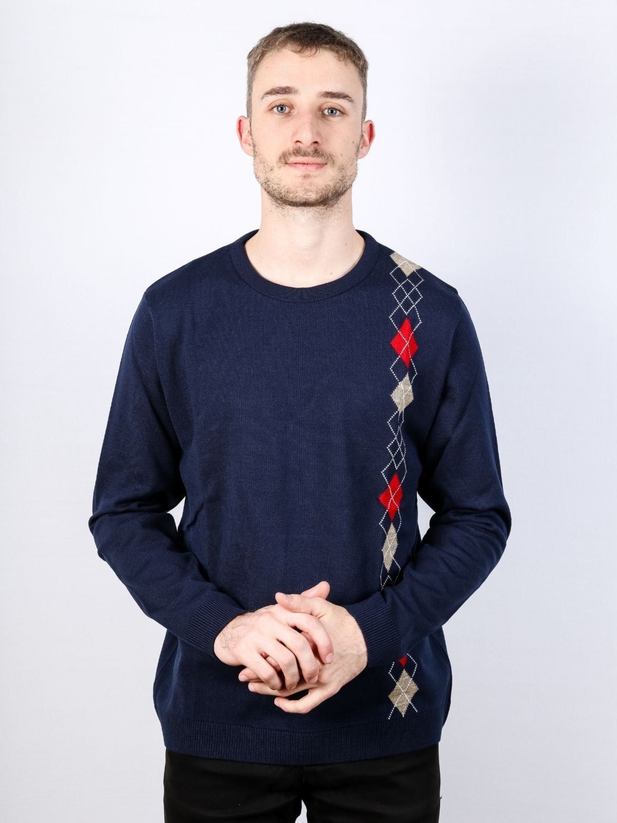 Blusão masculino gola redonda com jacquard