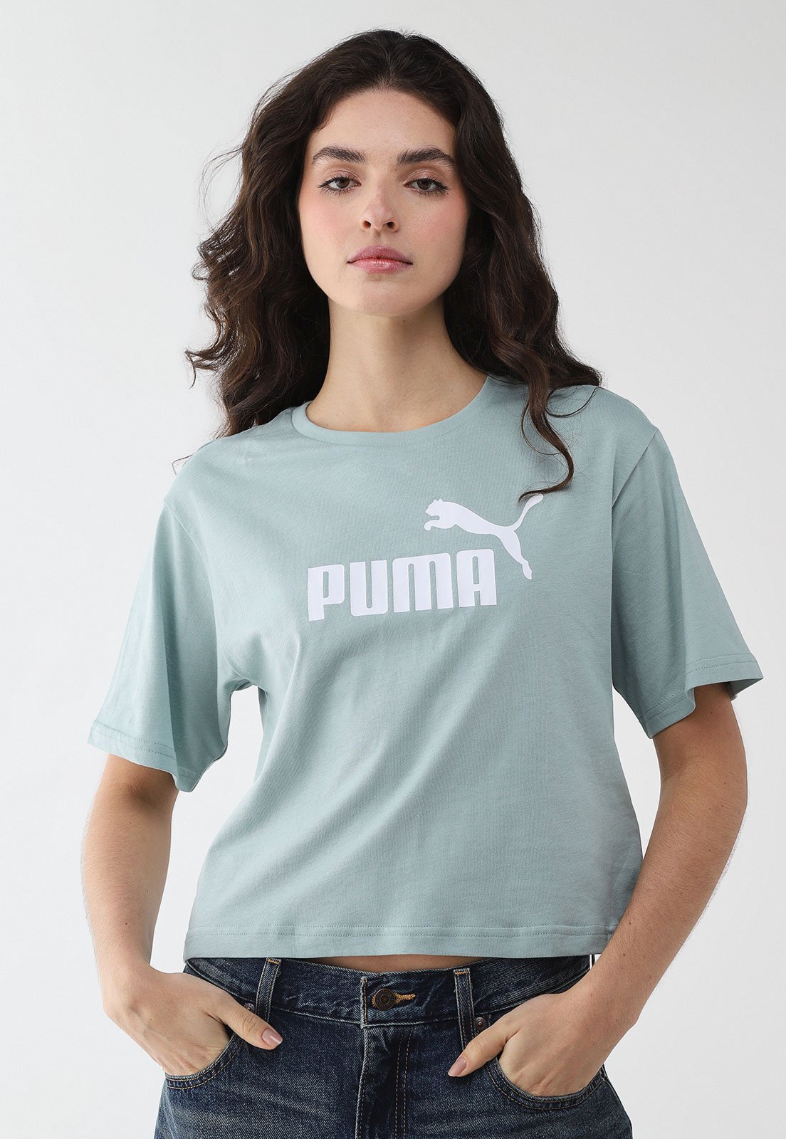 Camiseta Feminina Puma Ess Cropped No 1 Logo Relax Verde Claro