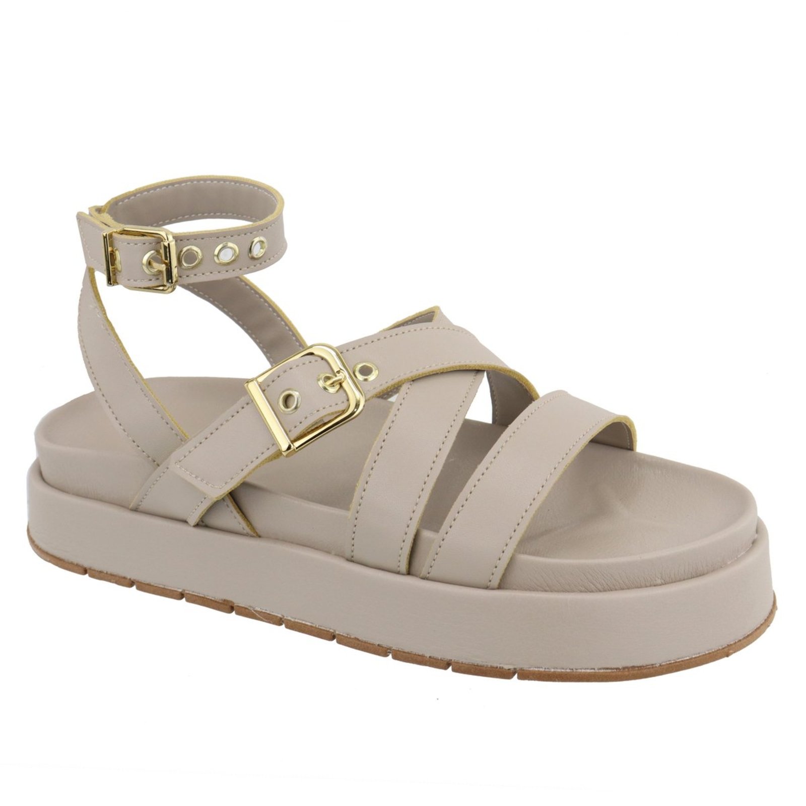 Sandalia Papete Flatform Feminina Tiras Off White Sola Alta Tellini Store