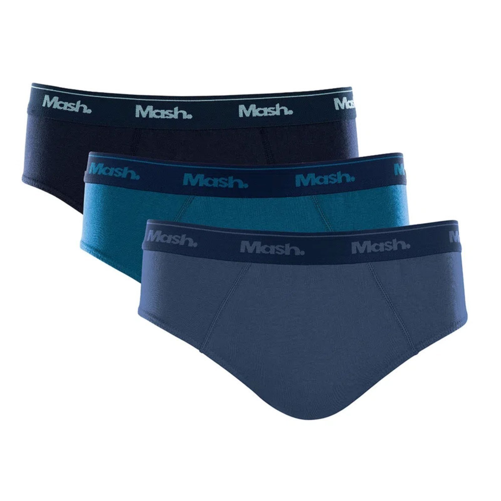 Kit 3 cuecas Slip Mash 010.04 Algodão Azul