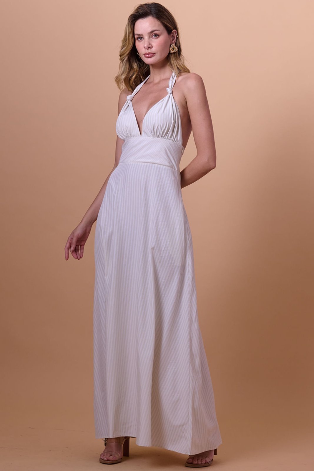 Vestido Longo Frente Única Tricoline Smk Bege Medio