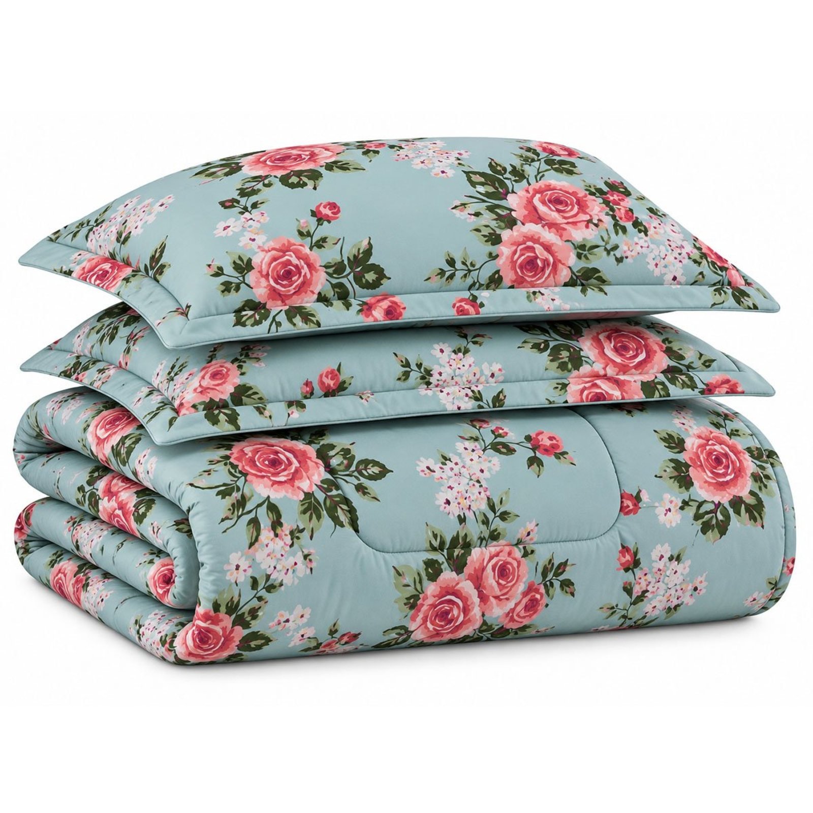 Kit Edredom Cobertor Zurique King Dupla Face Micropercal Estampado 400 Fios 3 Peças Floral Verde Classic