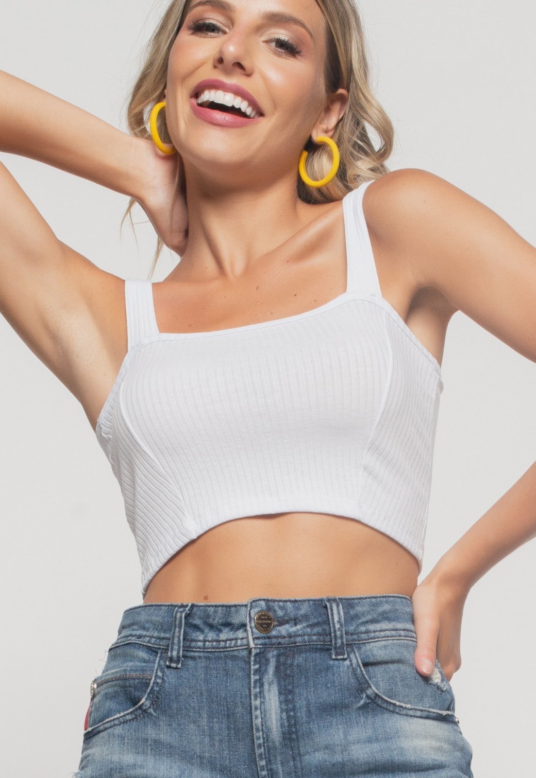 Cropped Salvatore Top Faixa Comfy Malha Canelada Branco