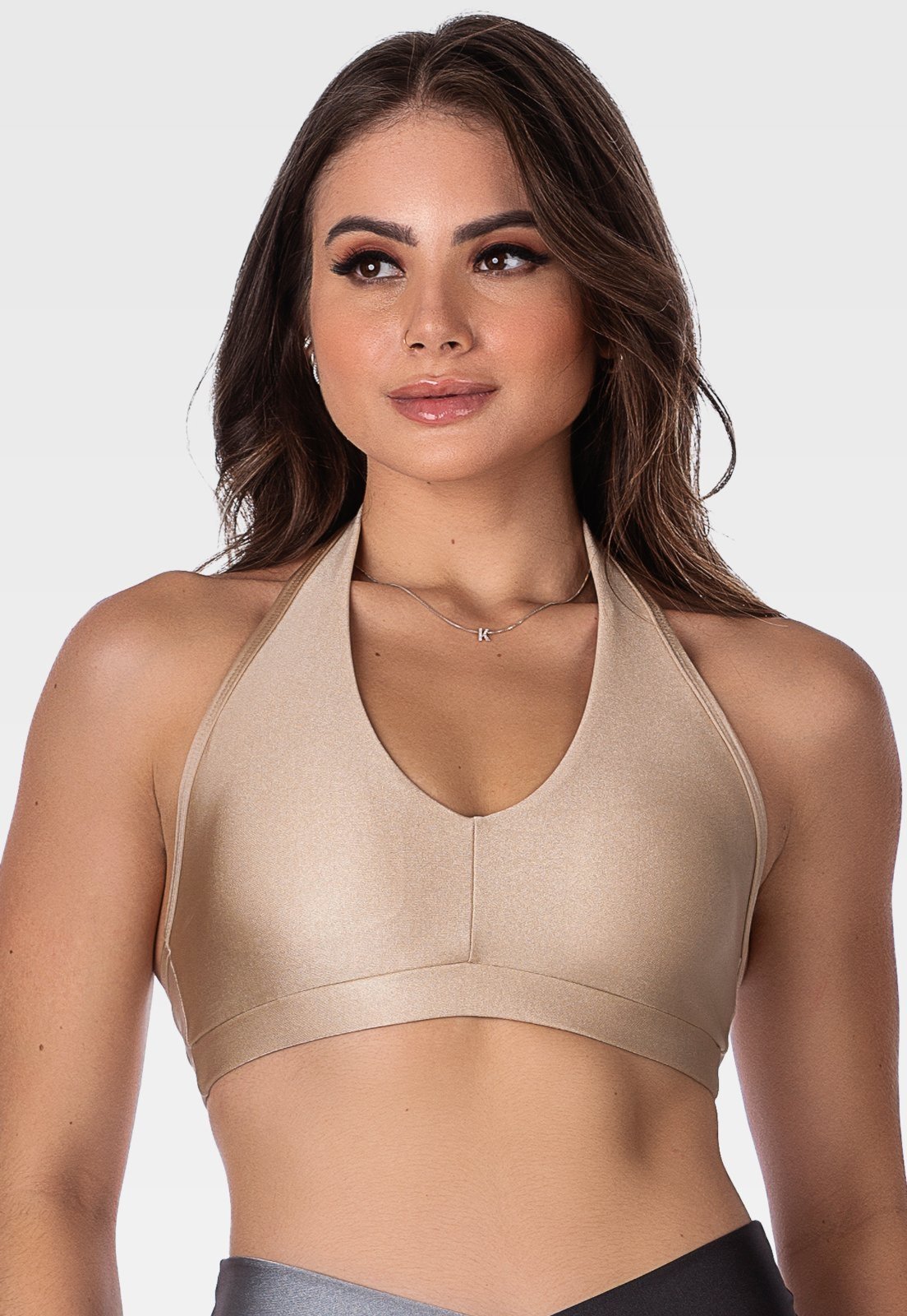 Top Fitness Frente Única com Decote Estiloso e Bojo RemovÍvel Summer Soul Bege