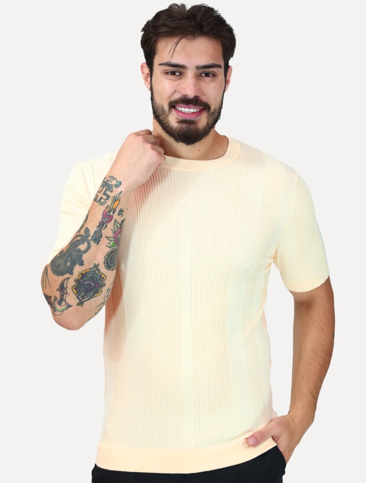 Tricô Dixen Manga Curta Gola Careca Off-White
