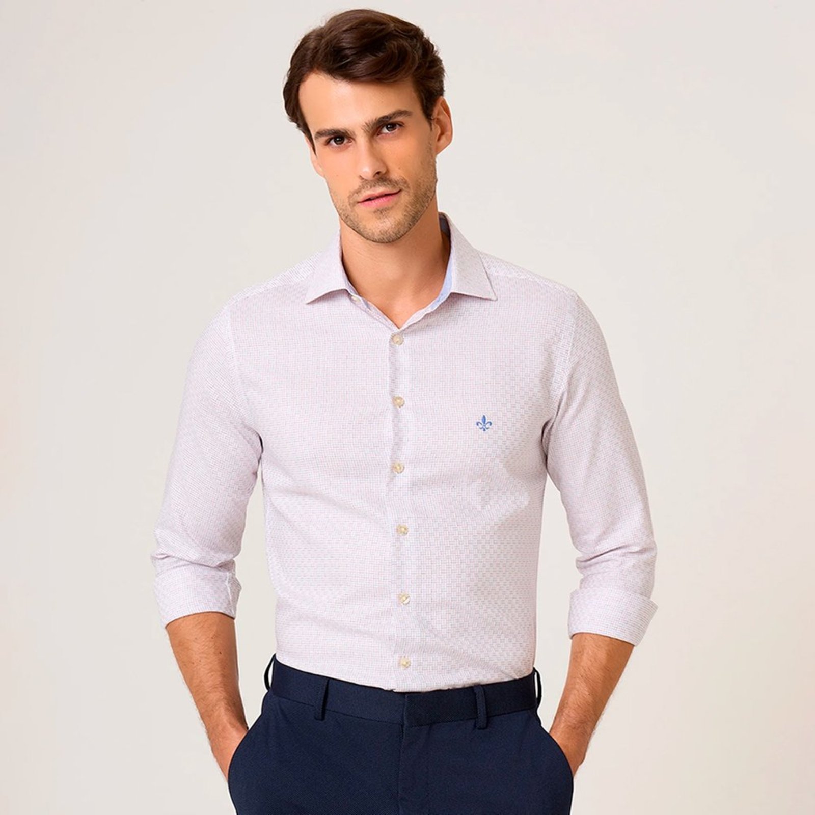 Camisa Dudalina Maquinetada Milano In26 Branco Masculino