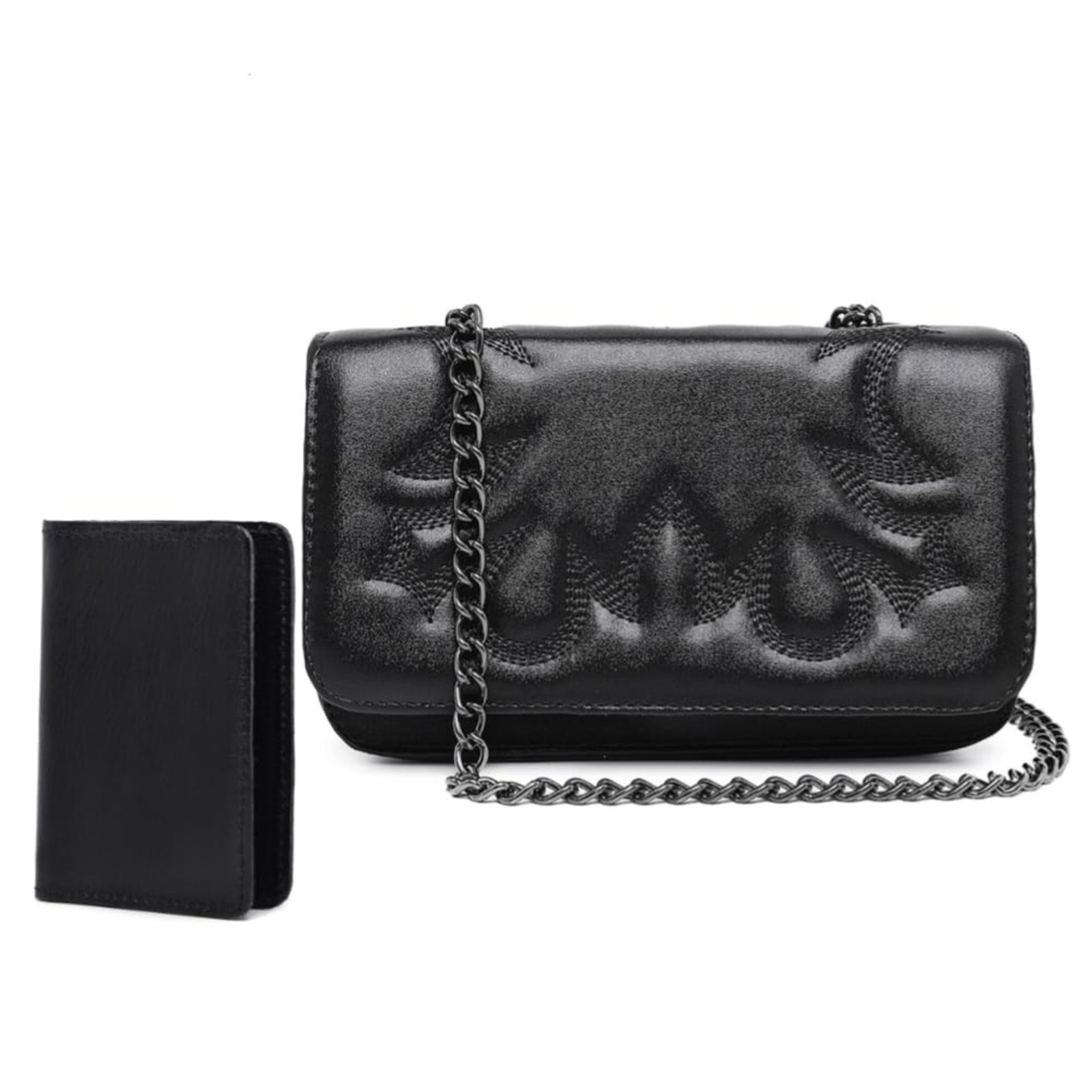 Vista 2 Bolsa Country Feminina Pequena Preta Alça De Corrente Ombro Tiracolo Bordada Clutch E Carteira CARMELO SHOES preto CARMELO SHOES preto