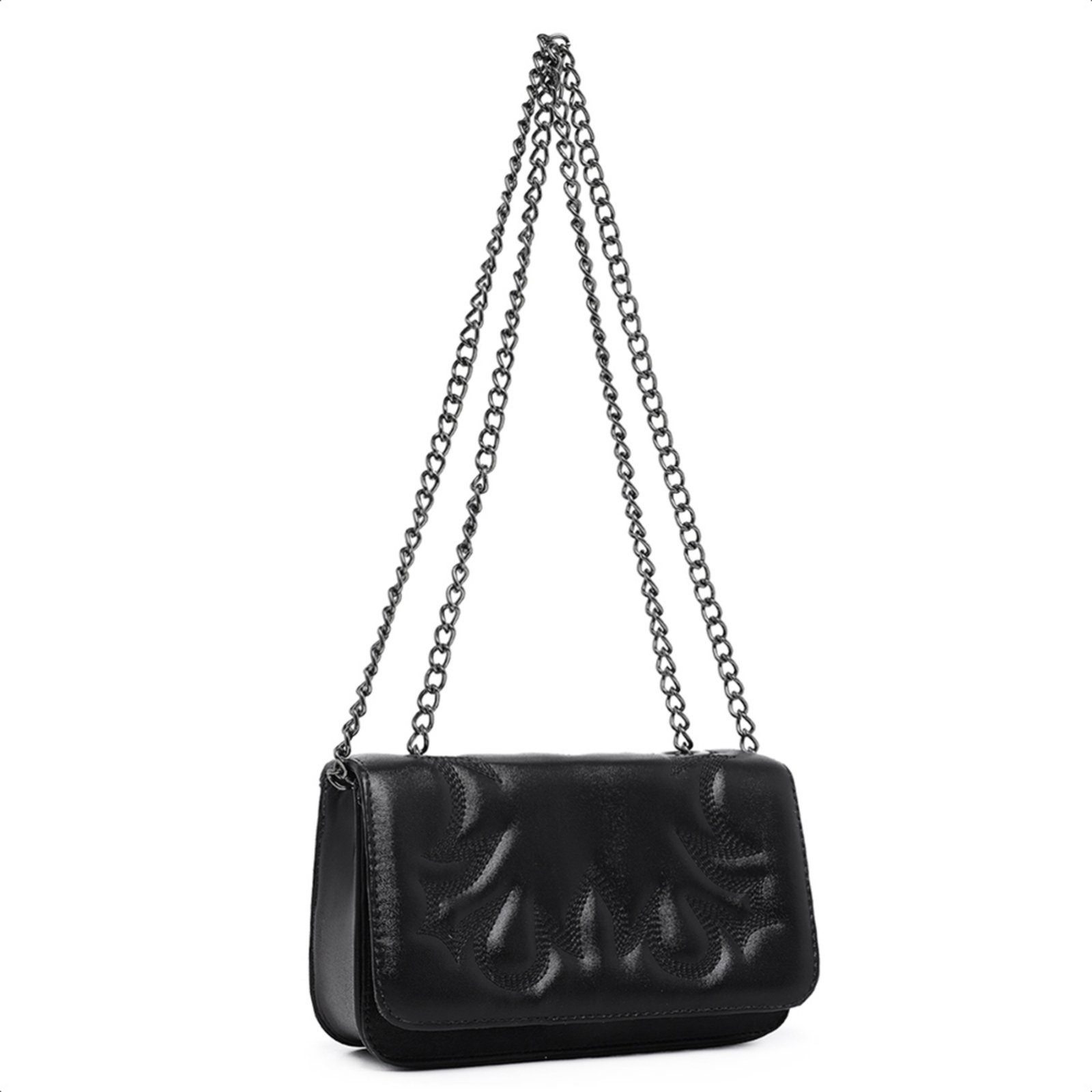 Vista 3 Bolsa Country Feminina Pequena Preta Alça De Corrente Ombro Tiracolo Bordada Clutch E Carteira CARMELO SHOES preto CARMELO SHOES preto