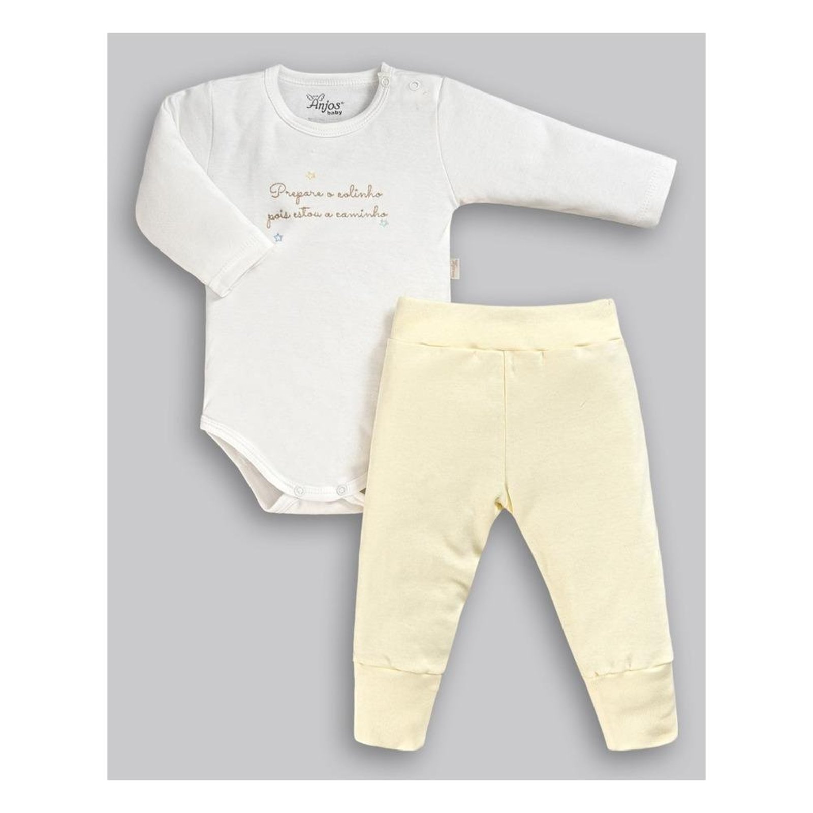 Infantil - Conjunto de Body Manga Longa e Calça Anjos Baby Branco/Amarelo P Amarelo