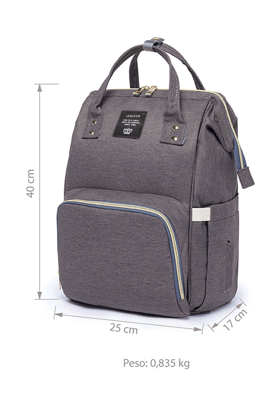 Vista 3 Infantil - Mochila Bolsa Maternidade Lequeen Moda cinza Lequeen cinza