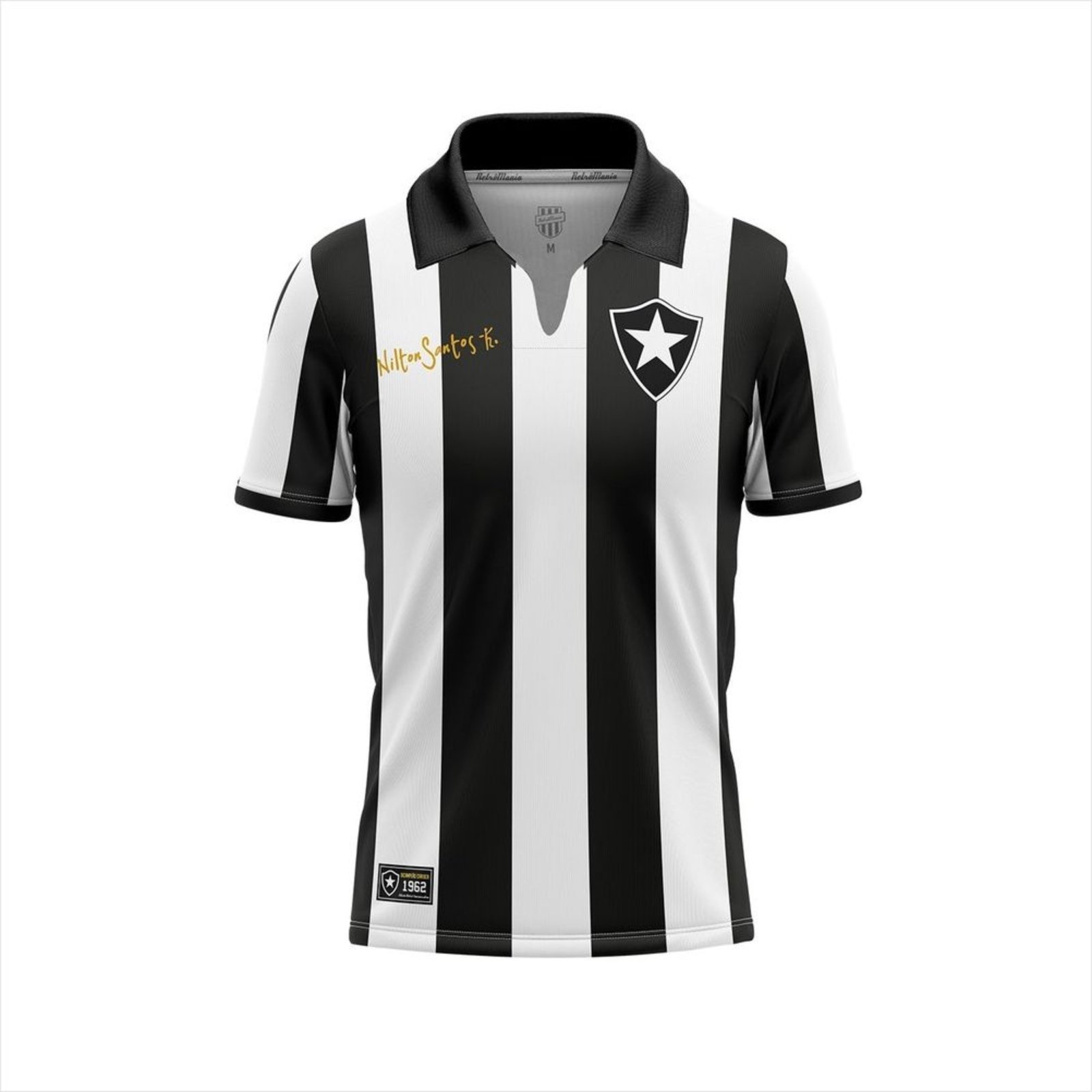 Camisa Retrô Botafogo Nilton Santos 100% Algodão Bordado – Preto