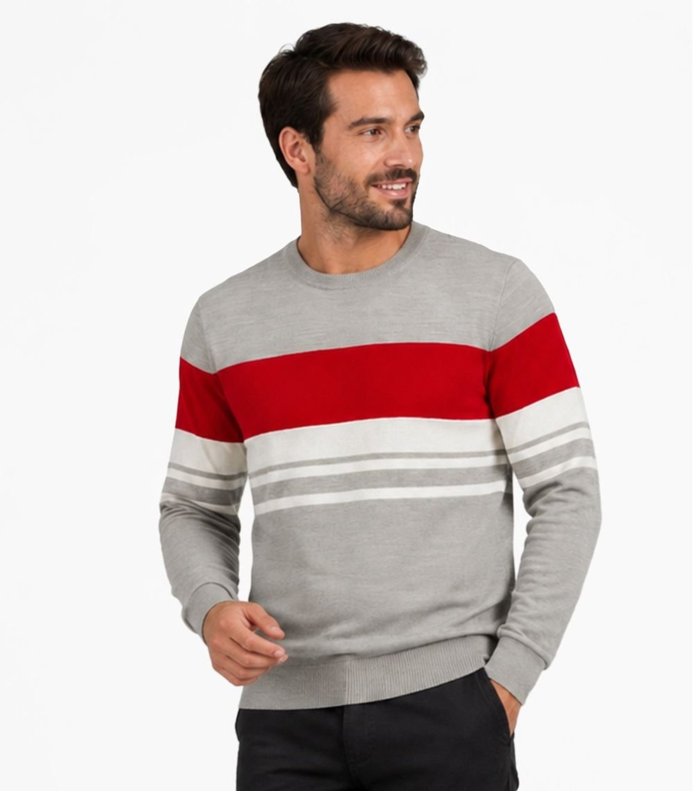 Suéter Masculino Listrado Tricot Diametro Cinza