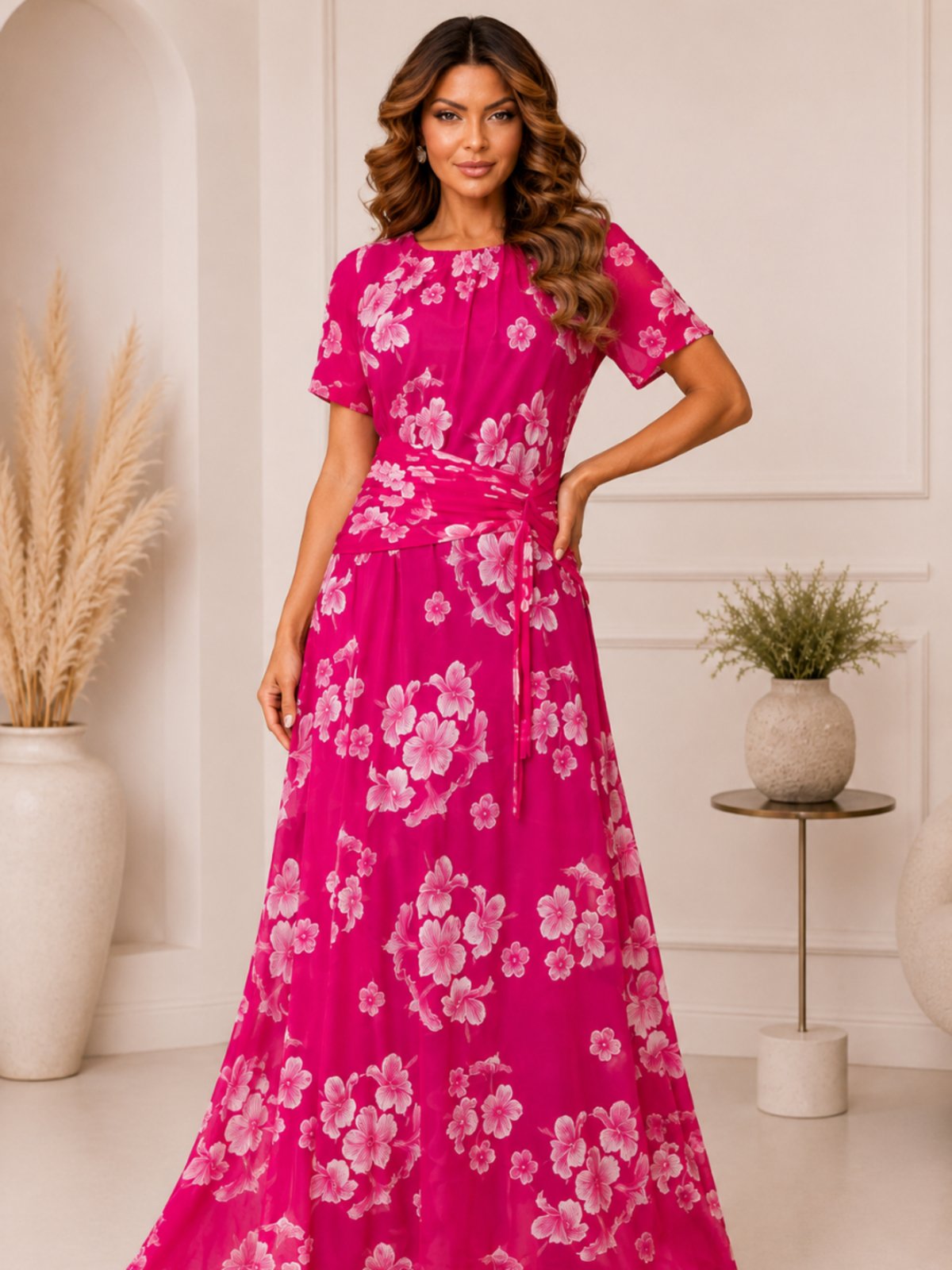 Vestido Longo Tule Feminino Drapeado Modelagem que Valoriza a Silhueta Festa Convidada Pink