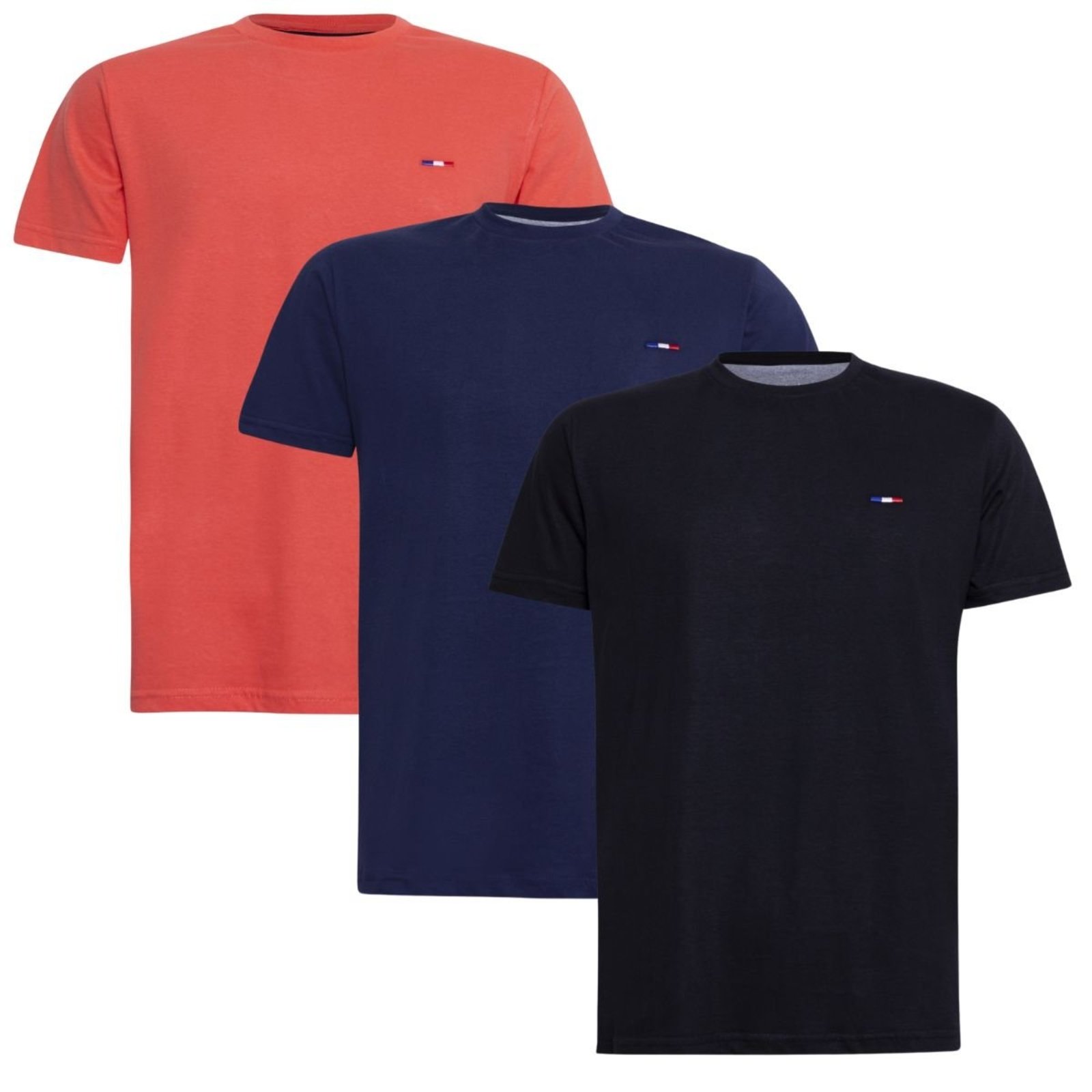 Kit 3 Camisetas Básicas Masculina em Algodão Premium Bordado França Multicolorido