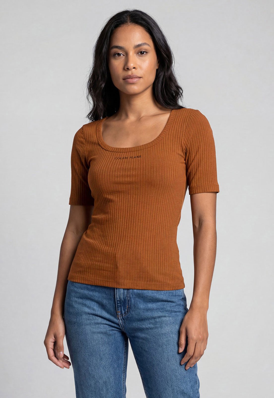 Blusa Feminina Colcci Jeans Decote Quadrado Caramelo