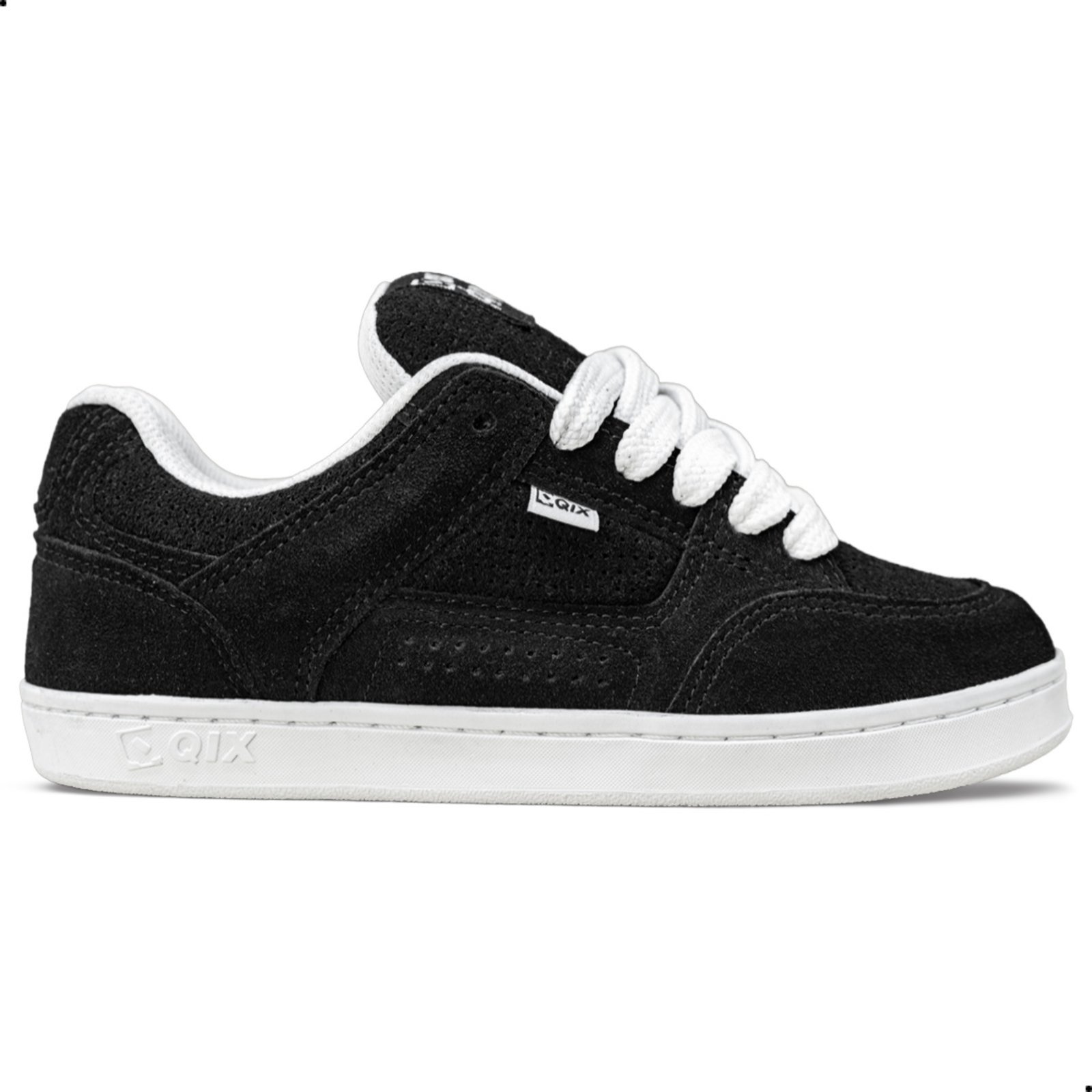 Vista 2 Tênis Qix Retrô AM Suede Unissex Branco preto Qix preto
