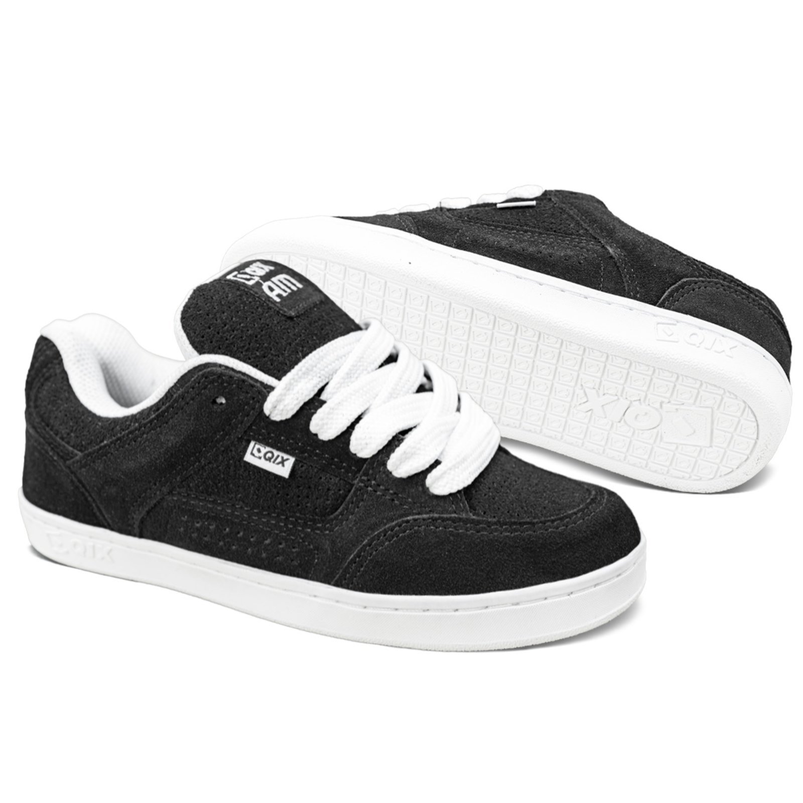 Vista 3 Tênis Qix Retrô AM Suede Unissex Branco preto Qix preto