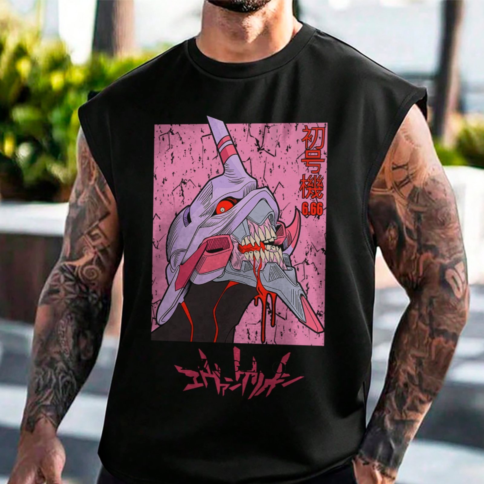 Camiseta Regata Machão Mecha Evangelion Unit 01 Arte Anime Masculina Preto