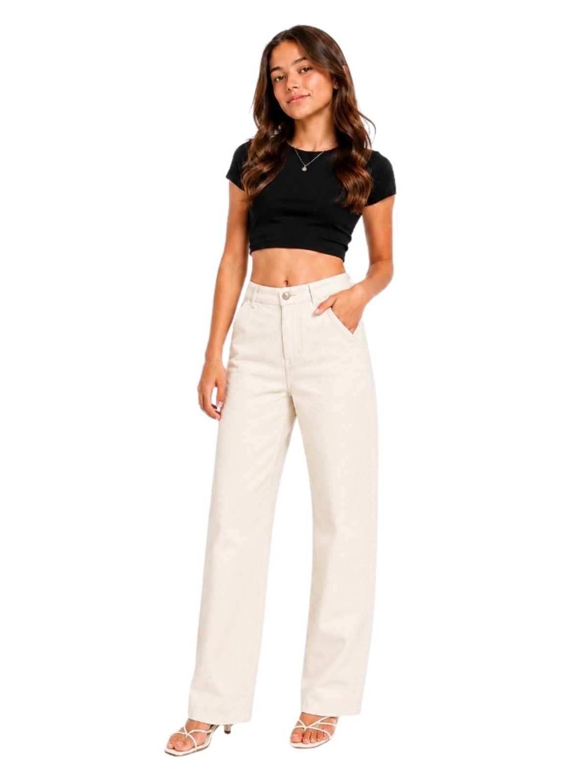 Infantil - Calça Crawling Sarja Linho Wide Leg Off White Juvenil Feminina