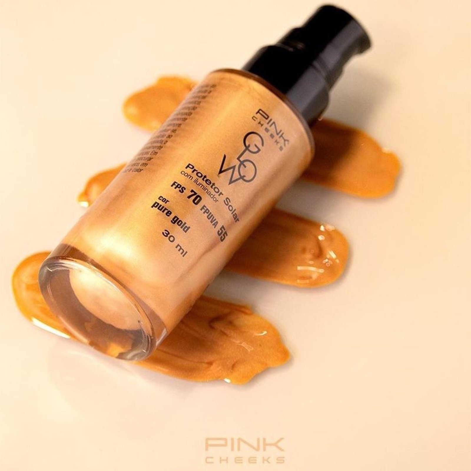 Pink Cheeks Glow Fps 70 Fpuva 55 Pure Gold Protetor Solar Facial Com Iluminador 30ml