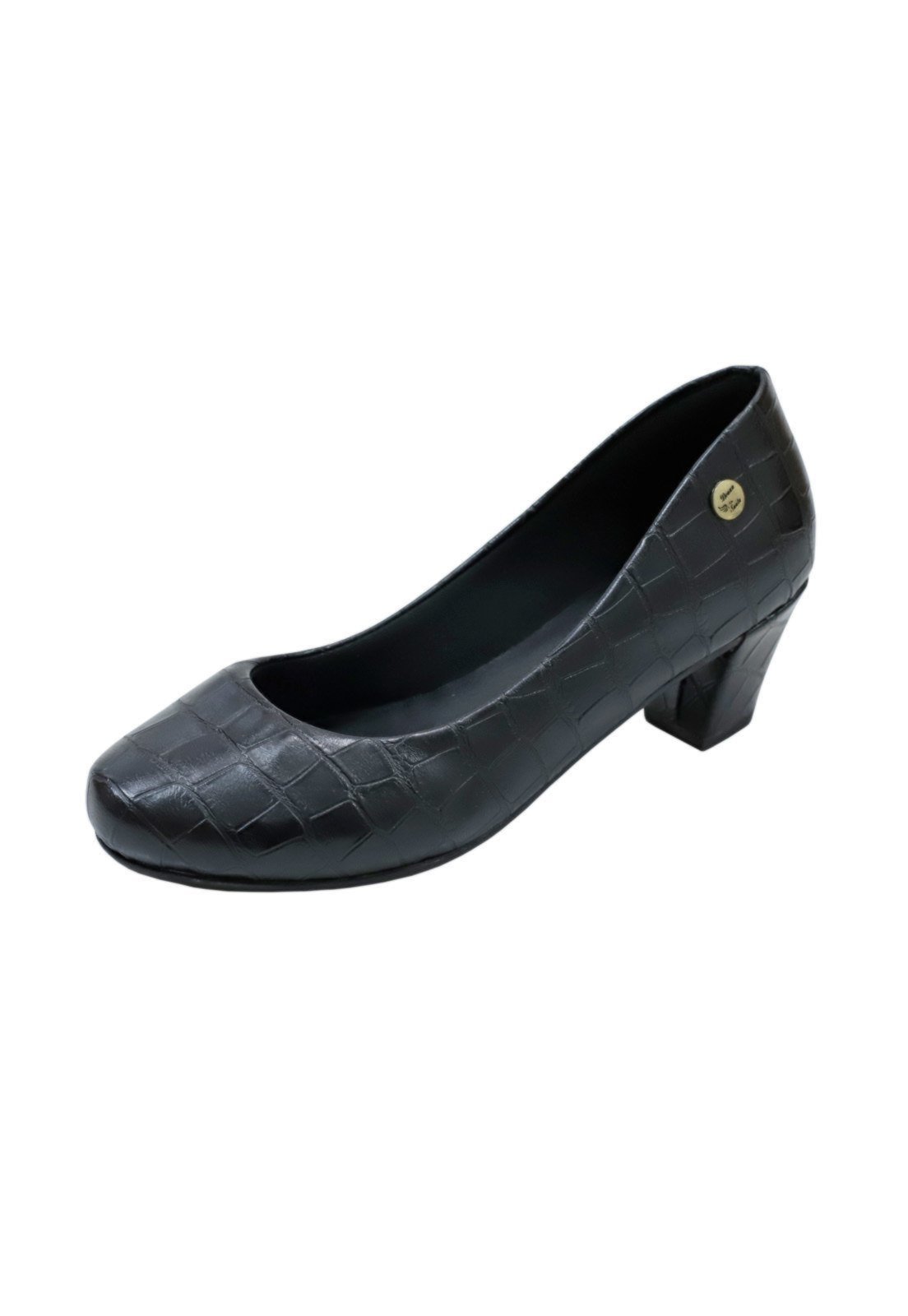 Scarpin Bico Redondo D.S Tamanhos Especiais Preto-Croco