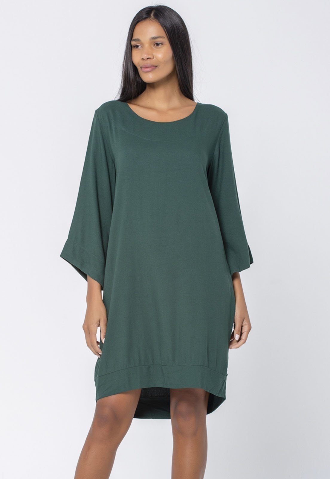 Vestido Curto Amazonia Vital Viscose Manga Ampla Balli Verde Musgo