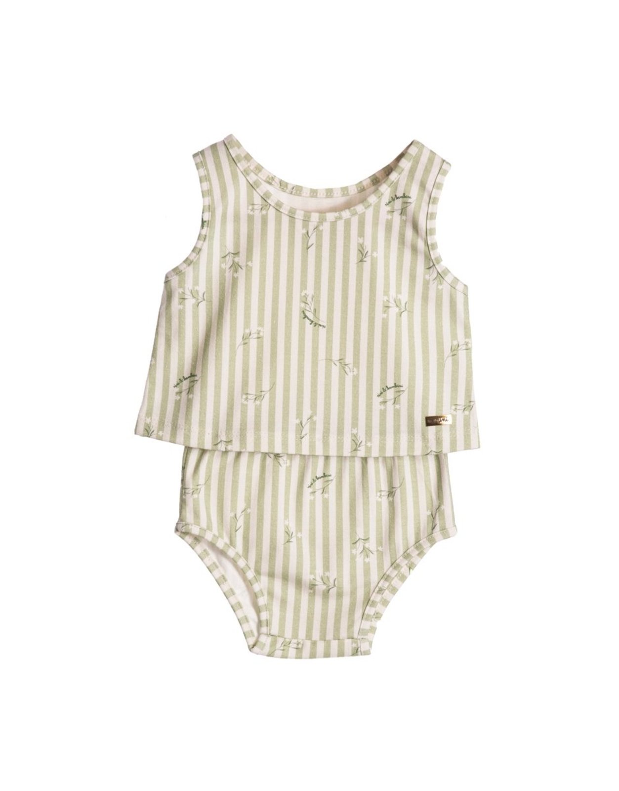 Infantil - Conjunto regata e tapa-fralda cotton listras verde