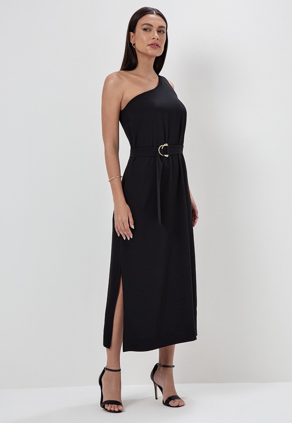 Vestido Maxi Longuete de Alfaiataria Texturizada Preto Rosicler