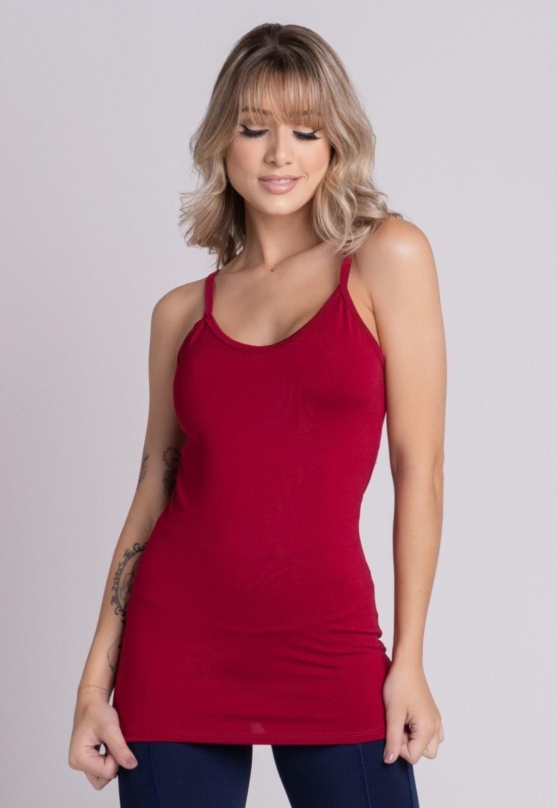 Regata Feminina Alça Fina Básica Bella Fiore Modas Fitness Vinho