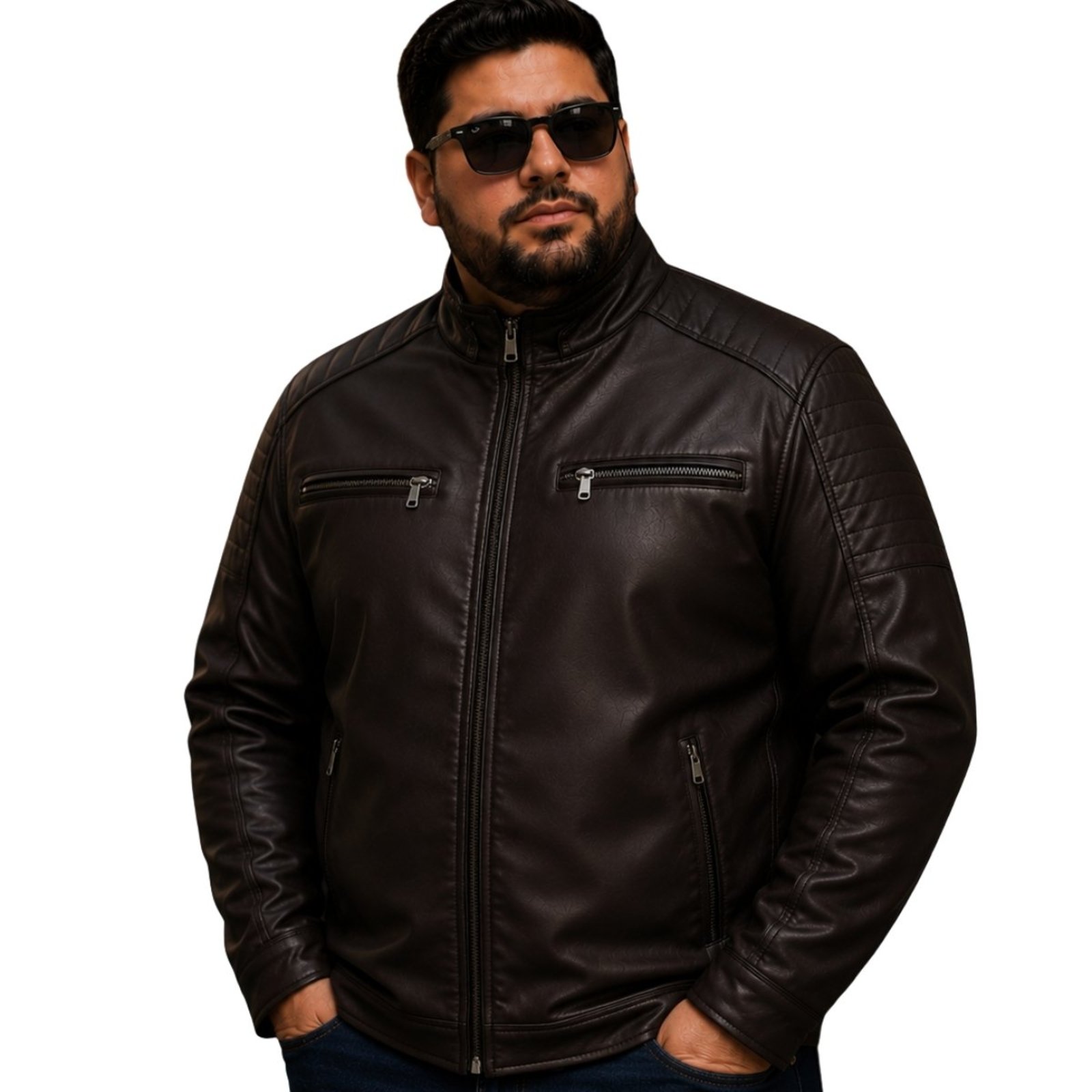 Jaqueta Masculina Couro PU Plus Size G1 Inverno Tendencia Marrom