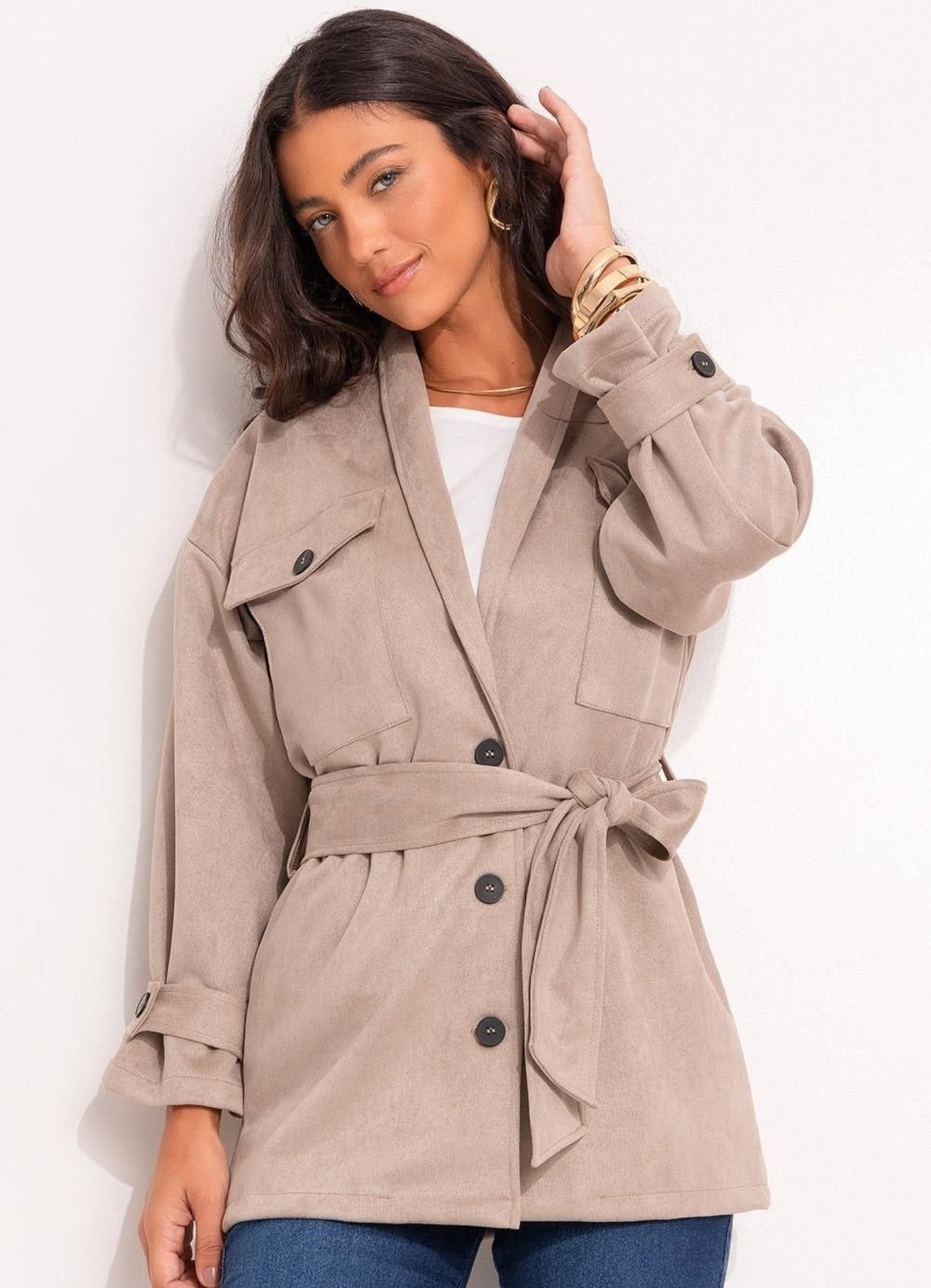 Casaco Malha Suede Cinza Quintess