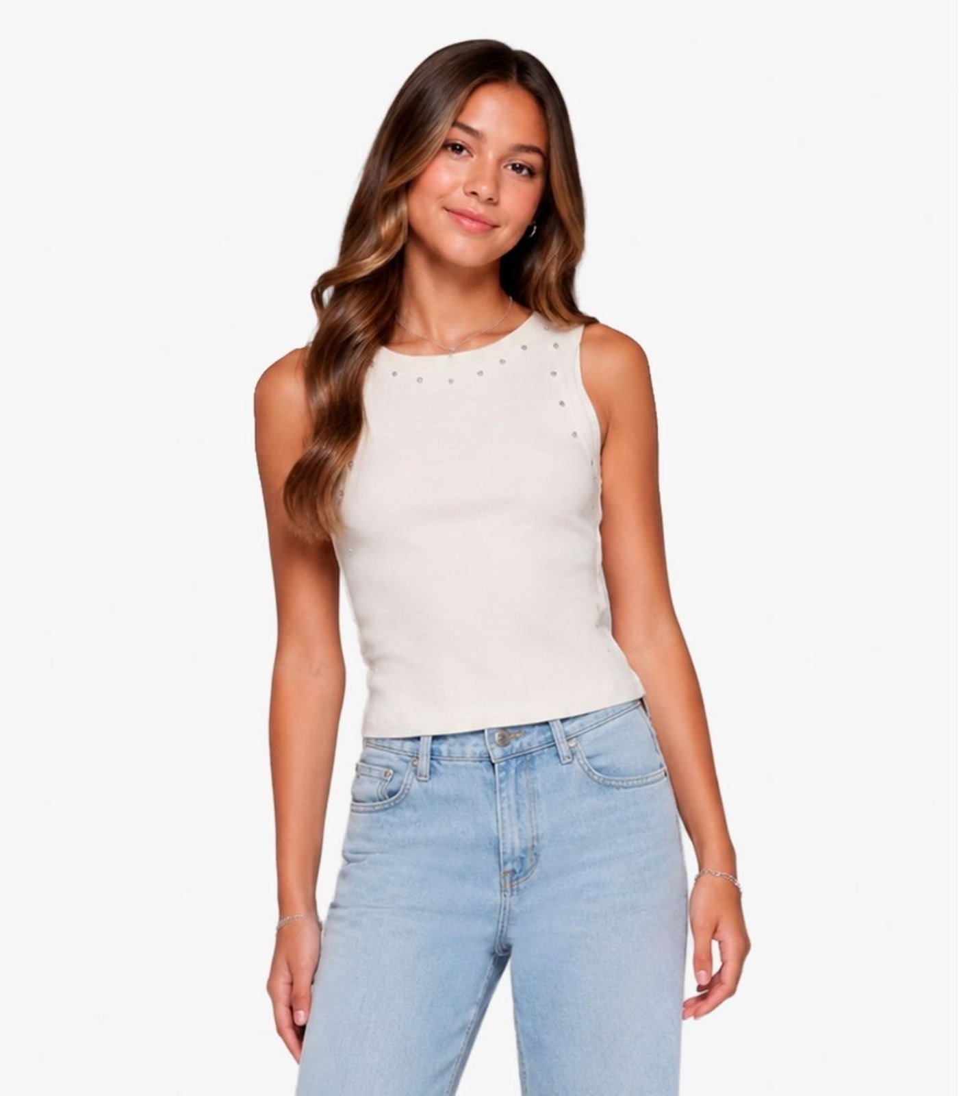 Infantil - Regata Feminina Com Strass Minty Bege