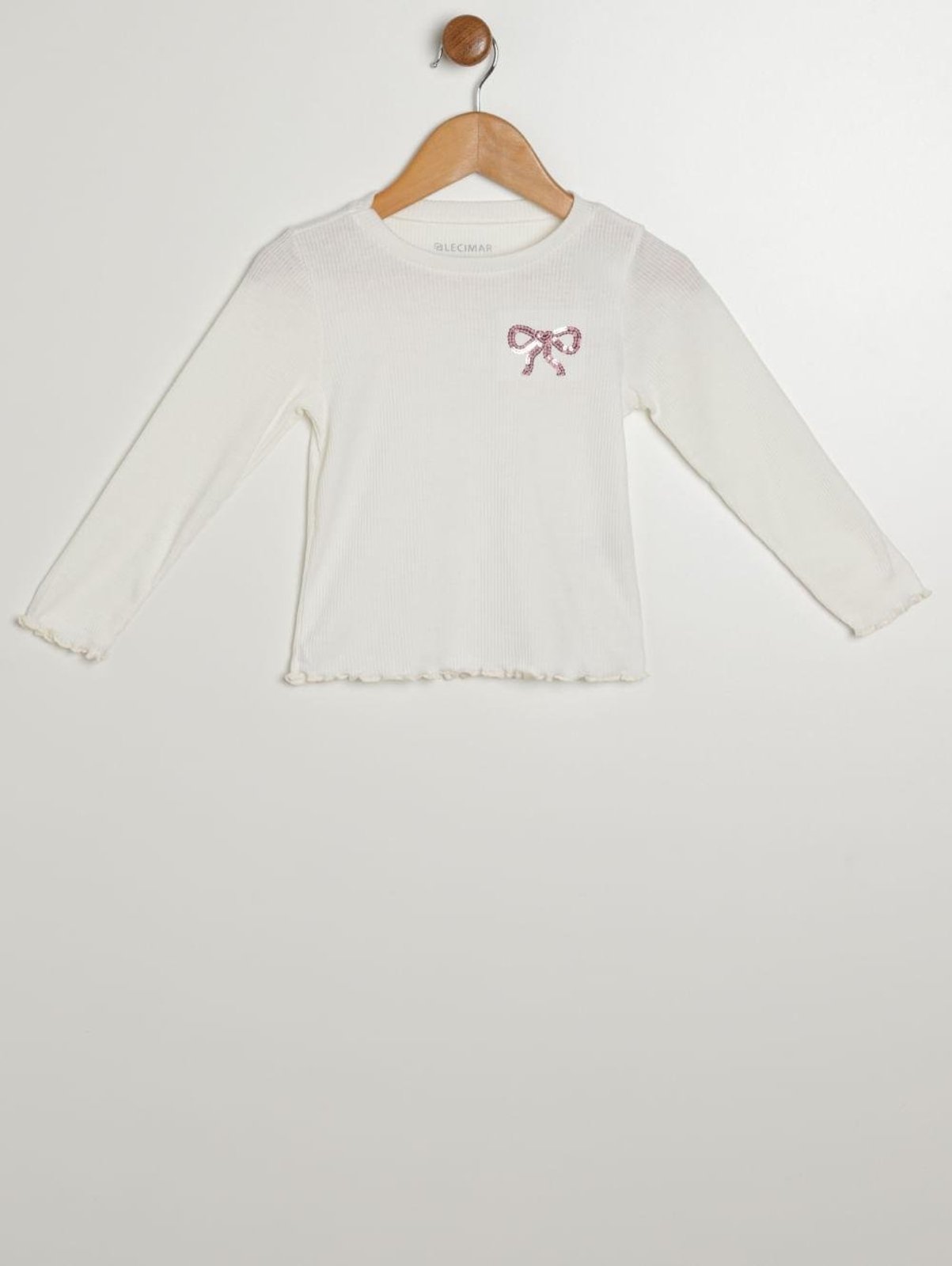 Infantil - Blusa Manga Longa Canelada Para Menina - OFF WHITE