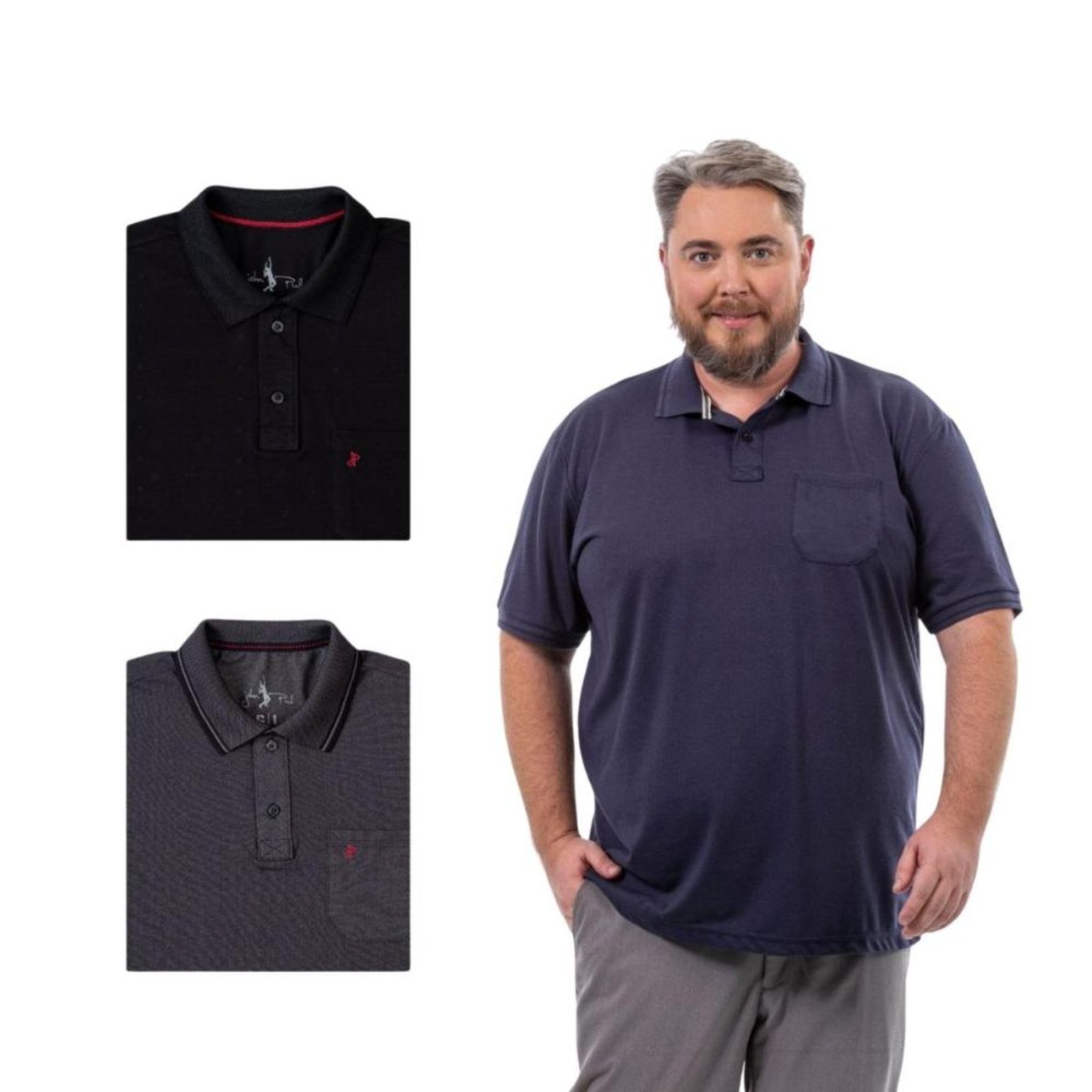 Kit 3 Camisa Polo Masculina Plus Size Pique com Bolso Casual