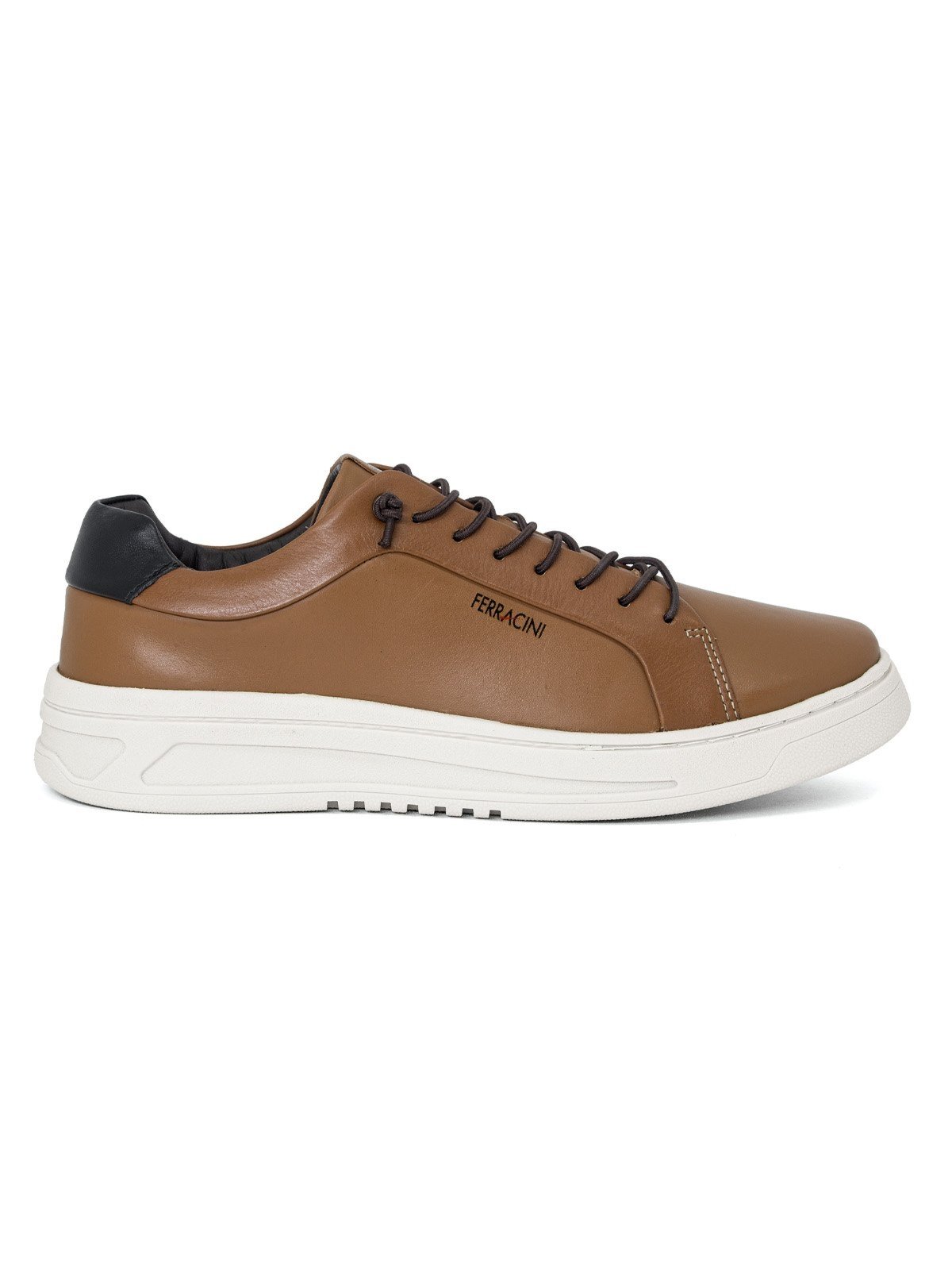 Tênis Sneaker Ferracini 24h Quest Casual Couro Confortável com Cadarço Elástico Marrom Whisky