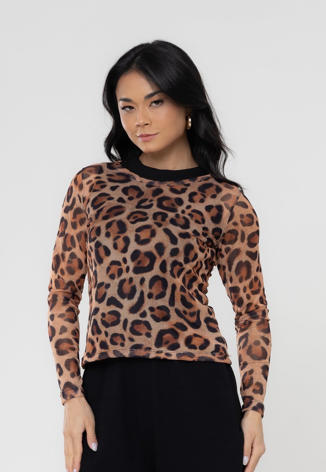 Blusa Aura Vera Tule Onça Marrom