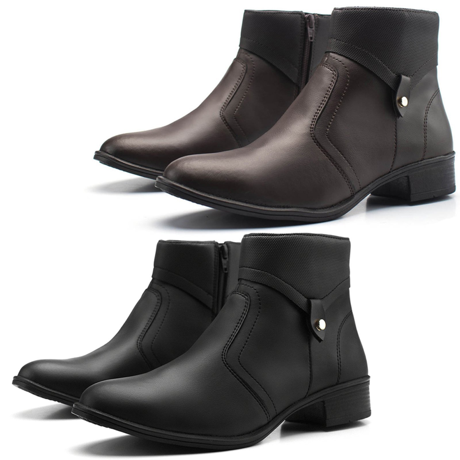 Kit 2 Bota Épico Cano Curto Salto Baixo Com Zíper Café