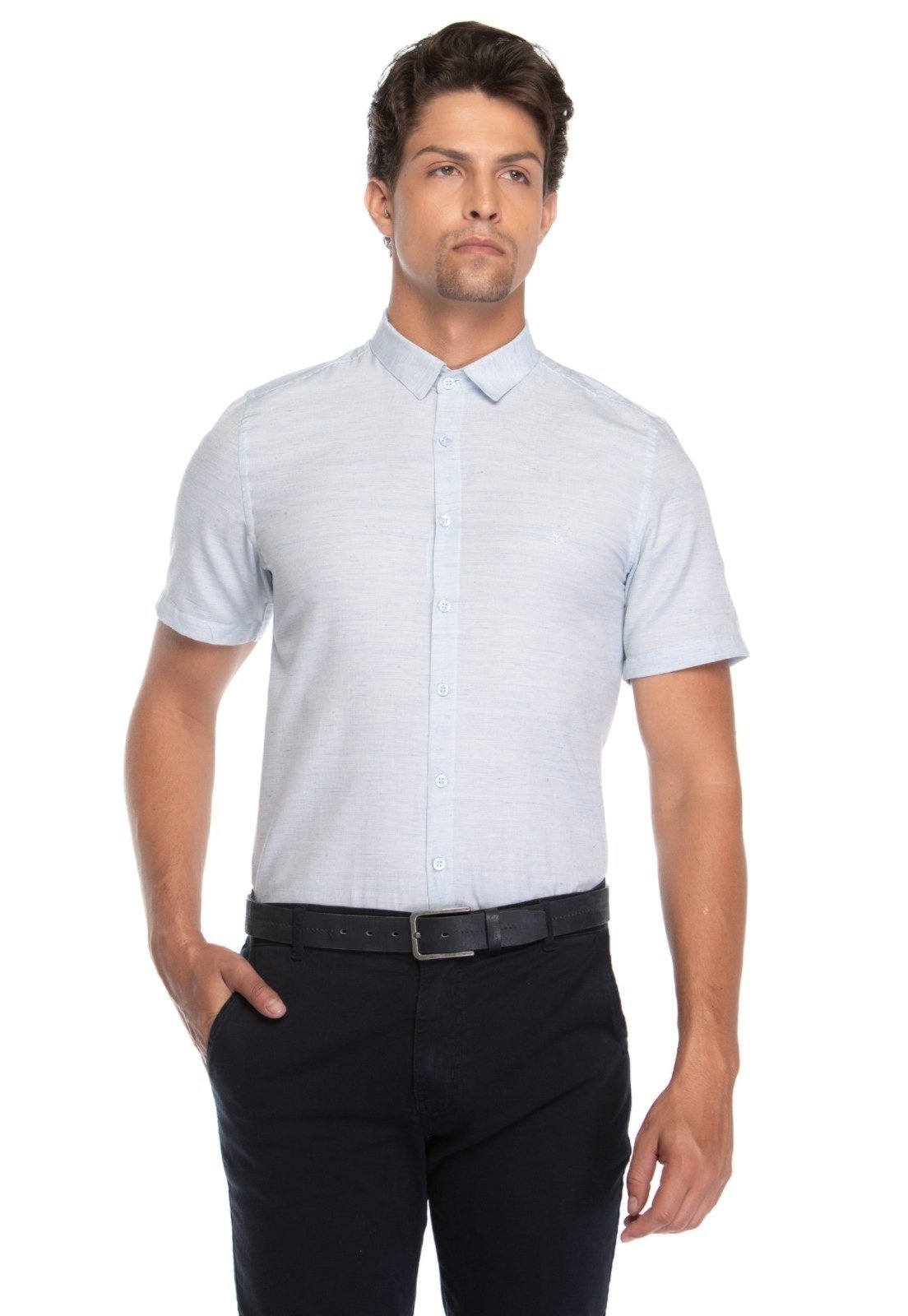 Camisa Social Masculina Slim Cambraia Manga Curta – Zuggy-zi