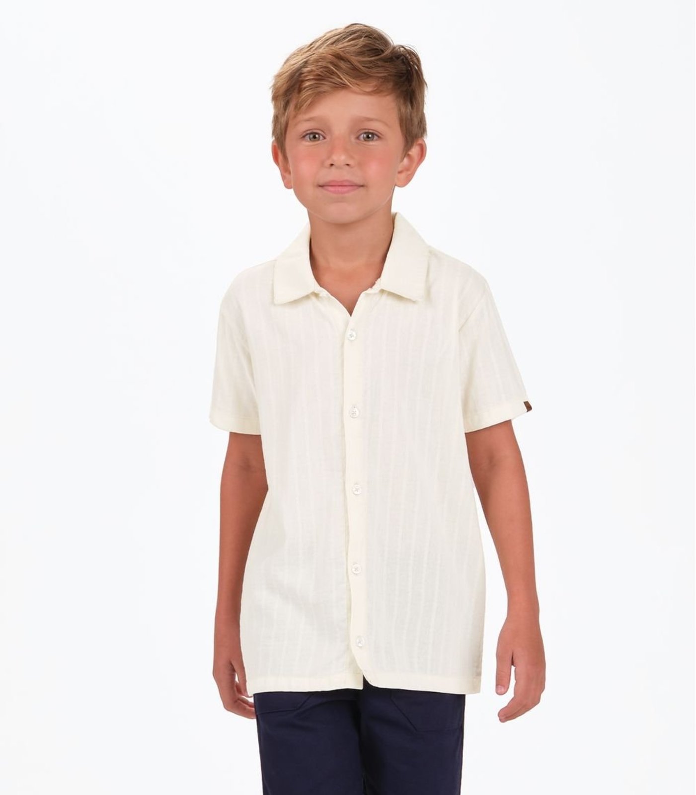 Infantil - Camisa Tecido Listras Masculina Trick Nick Bege