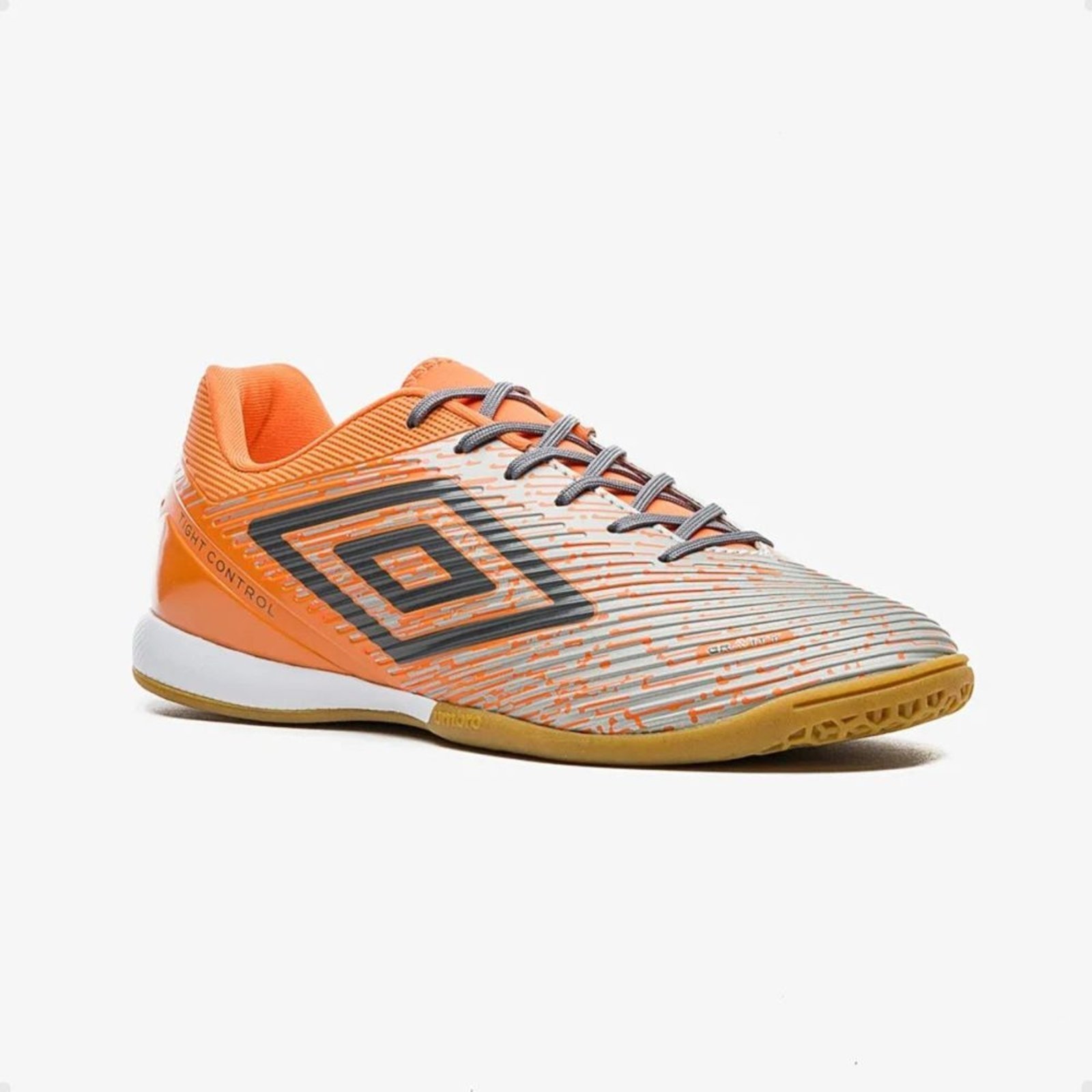Vista 3 Chuteira Indoor Masculina Umbro Gravity Laranja cinza Umbro cinza