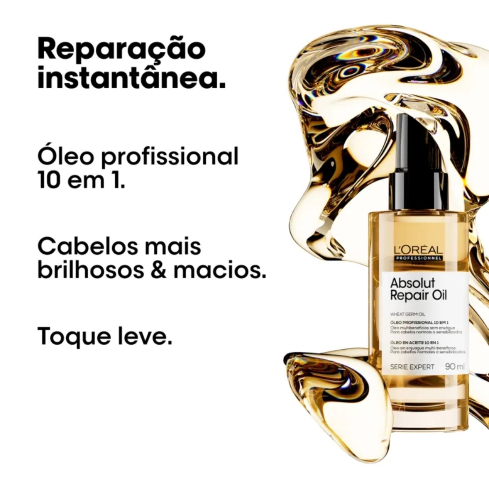 Vista 3 L'Oréal Professionnel Serie Expert Absolut Repair 10 em 1 - Óleo Reparador Loreal amarelo Loreal amarelo