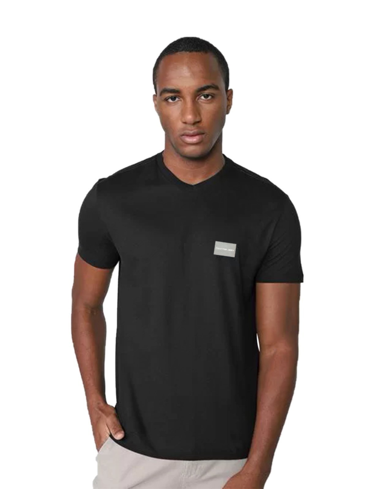 Camiseta Calvin Klein Jeans Masculina Gola V Light Square Preta