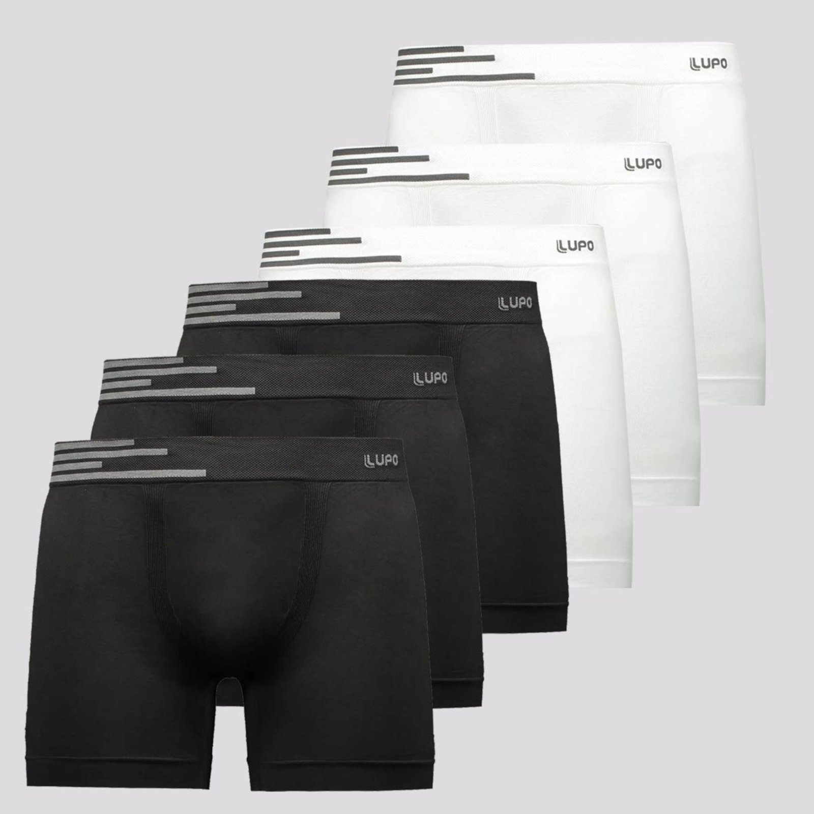 Kit 6 Cuecas Boxer Lupo Microfibra Sem Costura Branca e Preta