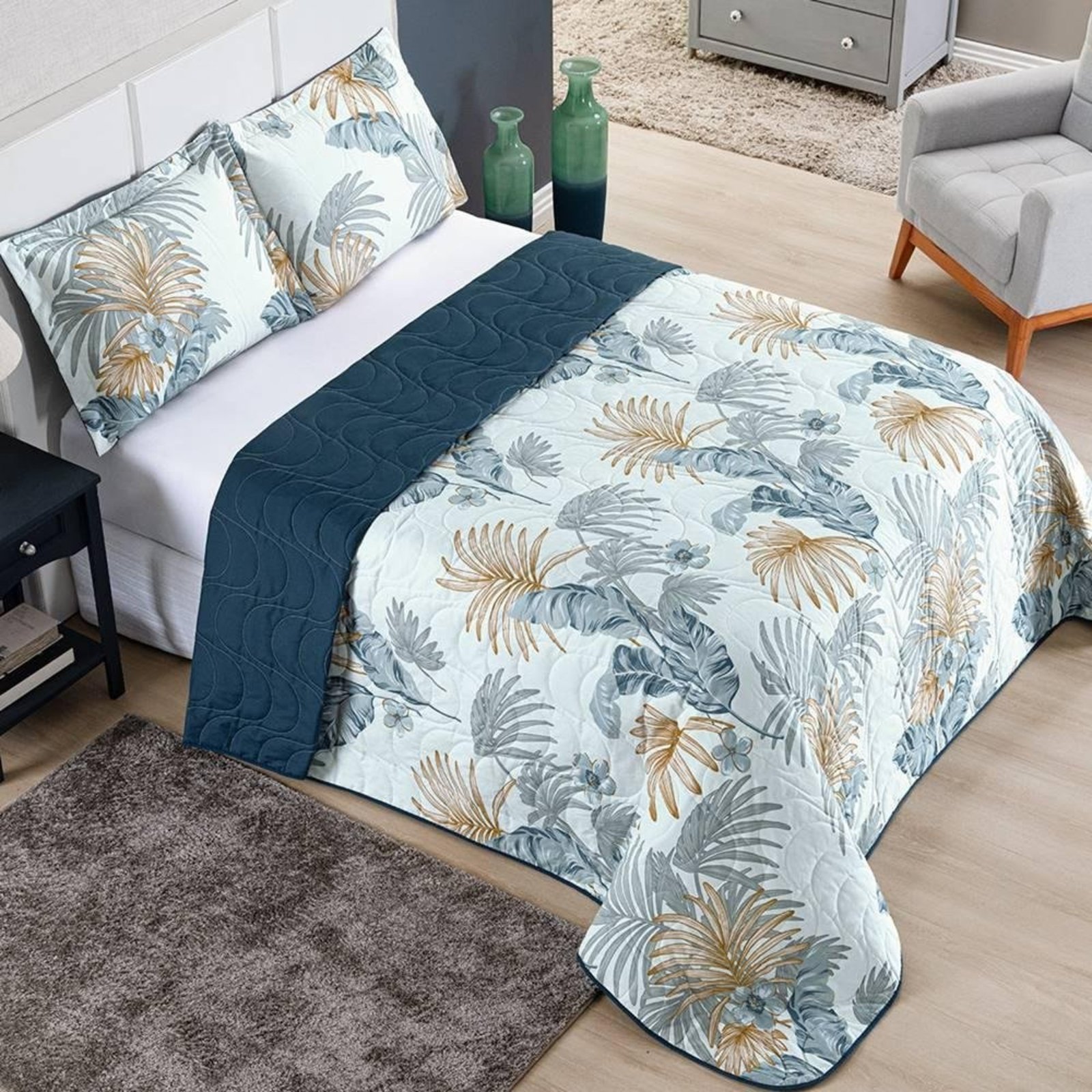 Cobre Leito Queen Colori Dupla Face Hipercal 200 Fios 3 Peças - Tropic - 100% Poliéster