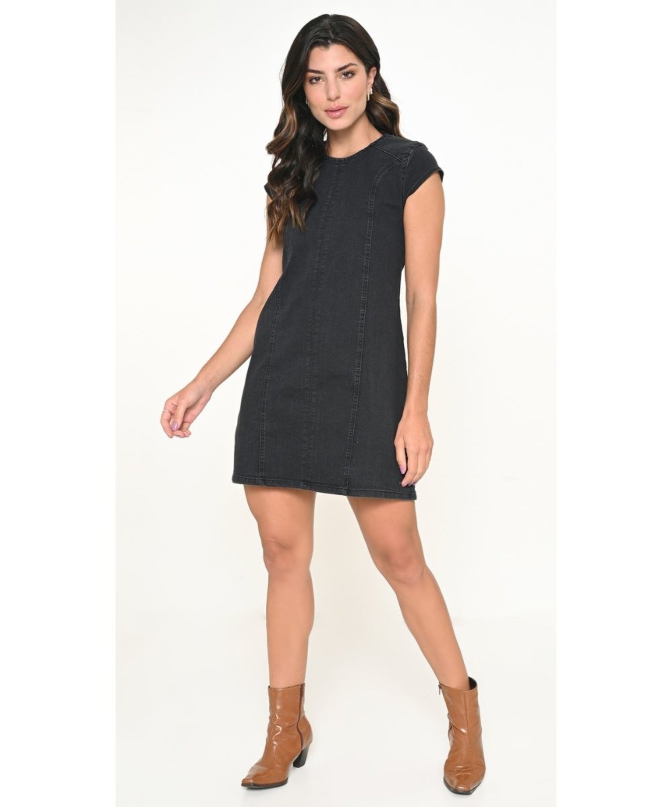 Vestido Jeans Manga Curta Com Recortes Razon Jeans