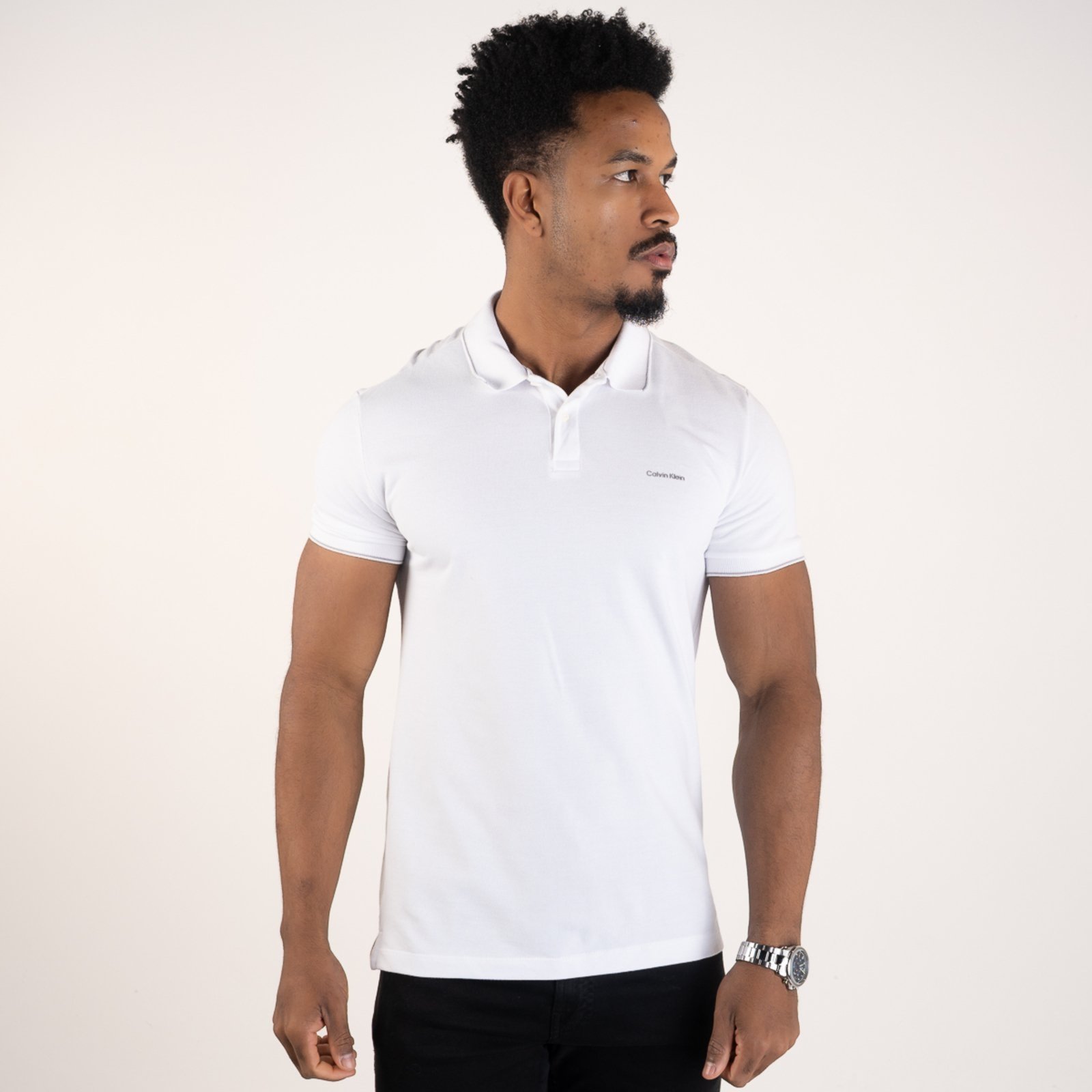 Camisa Polo Calvin Klein Frisos Branca