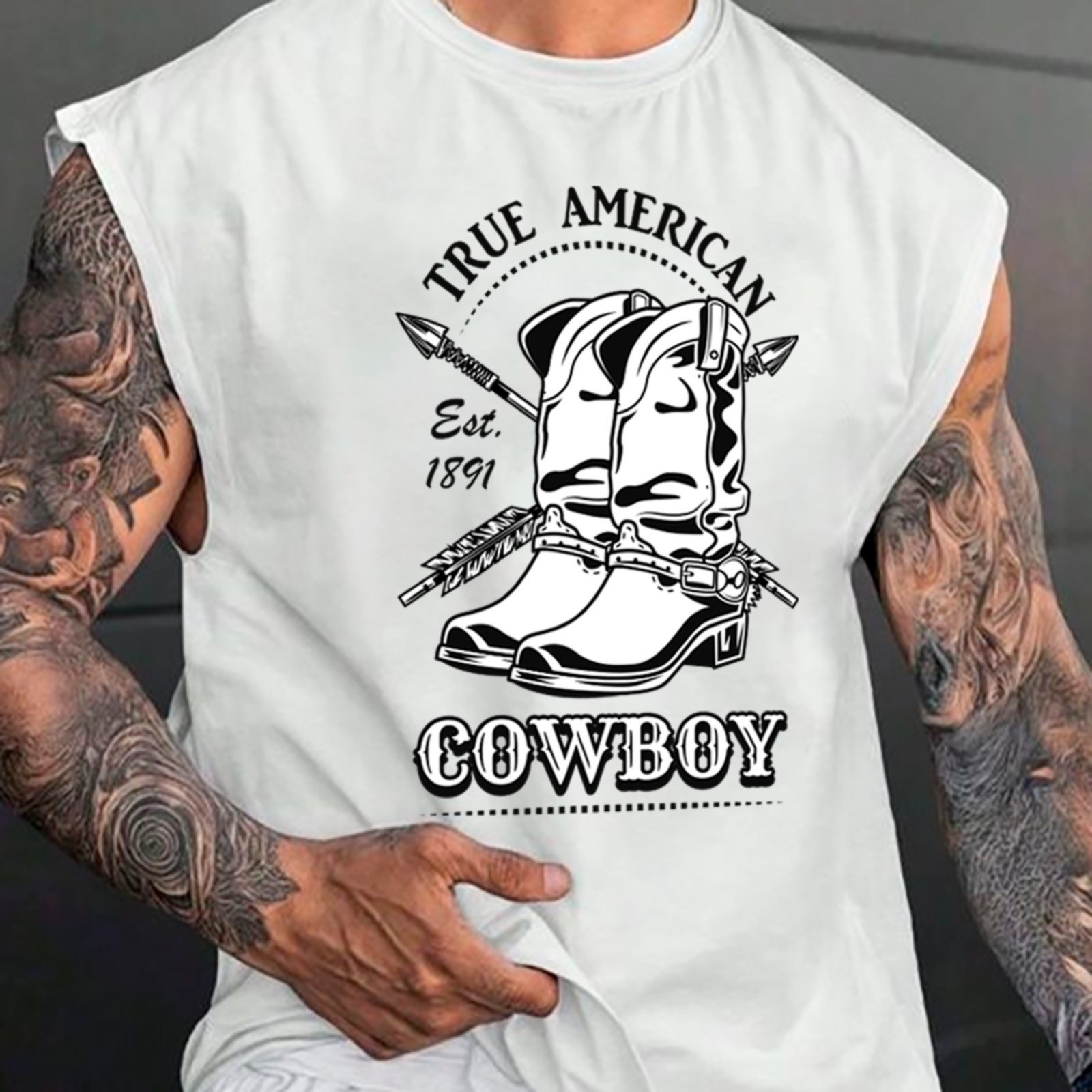 Camiseta Regata Machão Country True American Cowboy Estd 1891 Masculina Branco