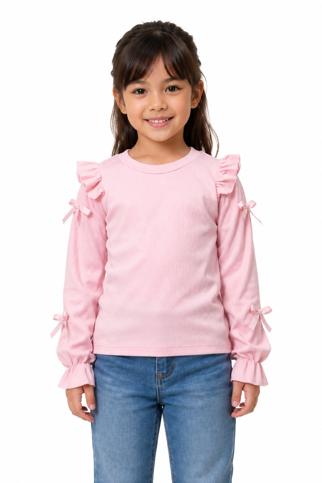 Infantil - Blusa D Bell Outlet Fashion Manga Longa Laço Rosa